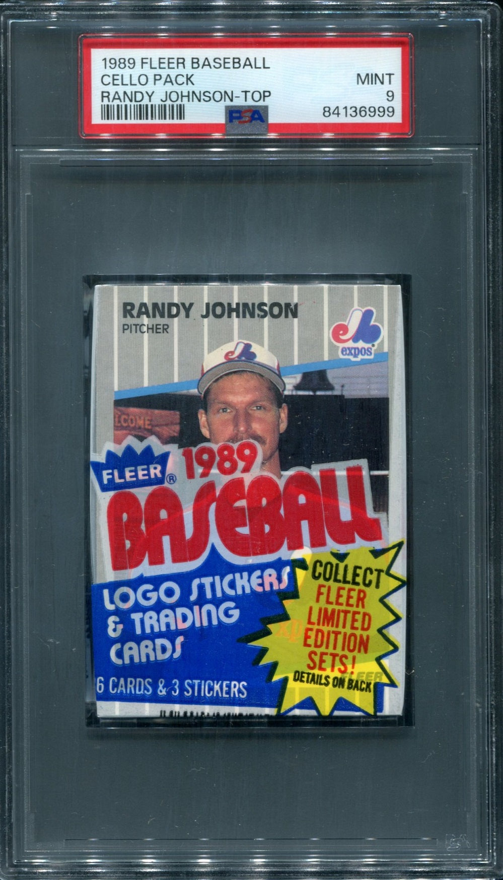 1989 Fleer Baseball Unopened Cello Pack PSA 9 Johnson Top *6999