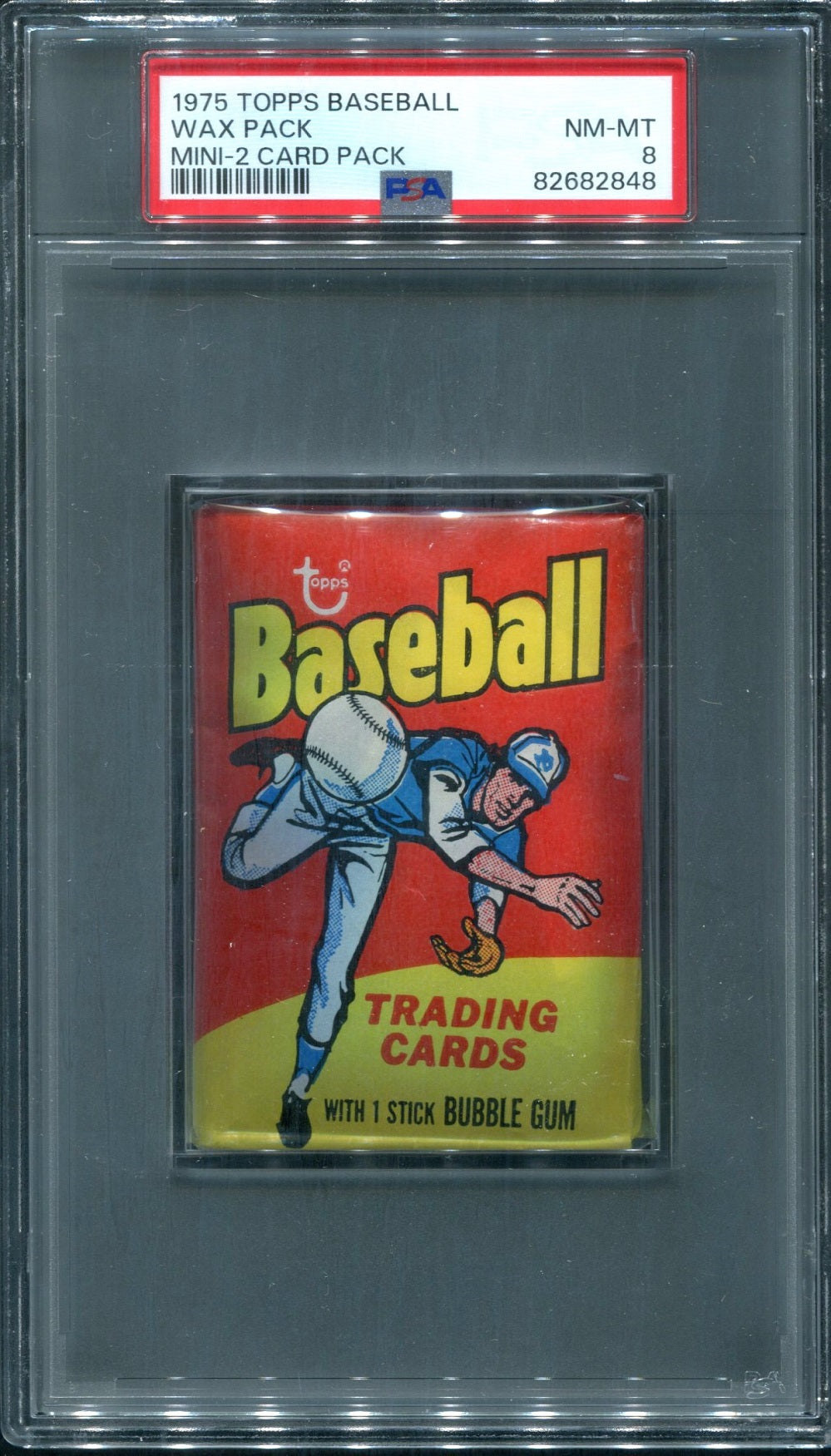 1975 Topps Baseball Mini Unopened Wax Pack (2 Card) PSA 8 *2848