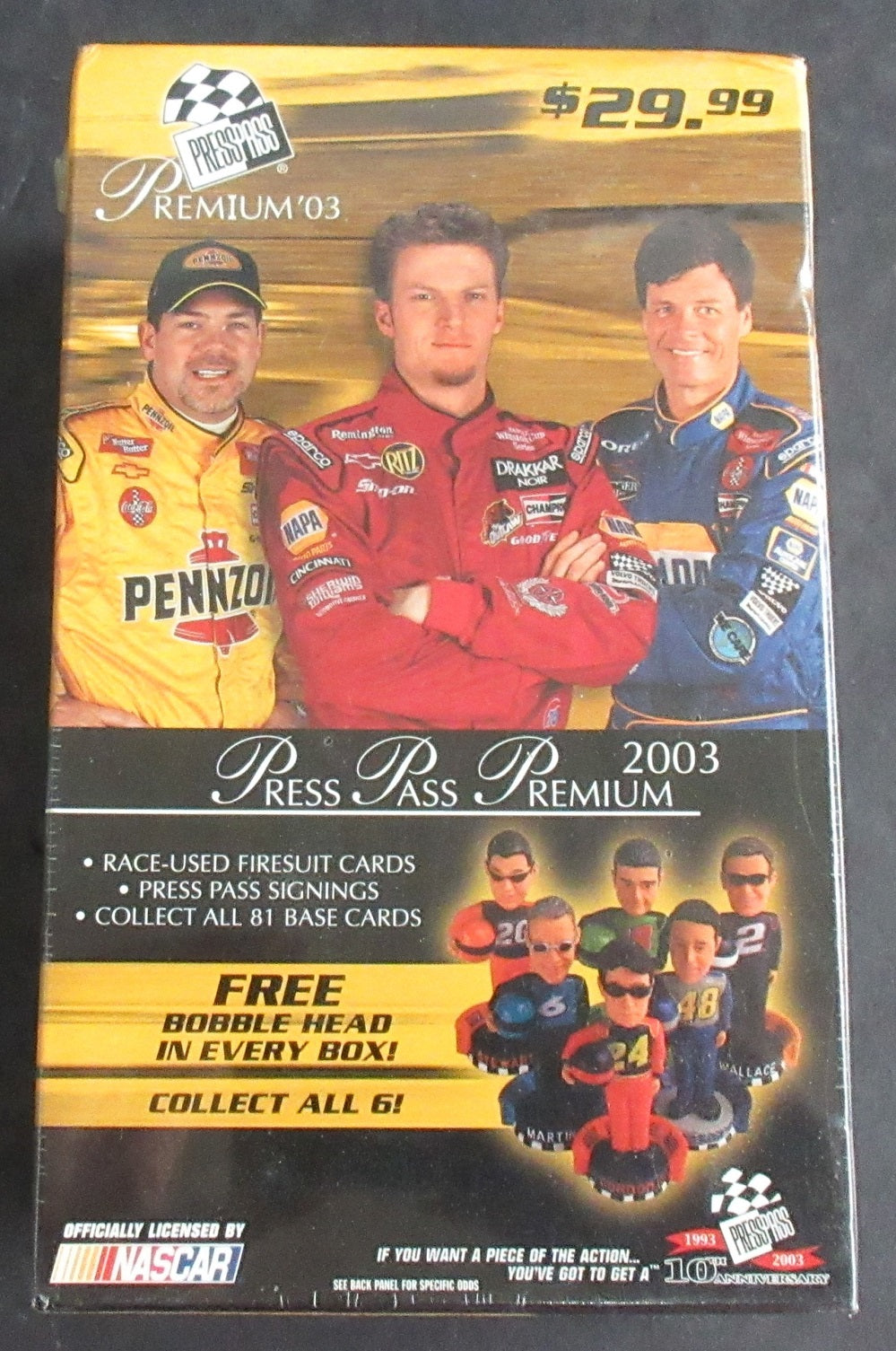 2003 Press Pass Premium Racing Unopened Blaster Box (w/ Bobblehead) (8/4)