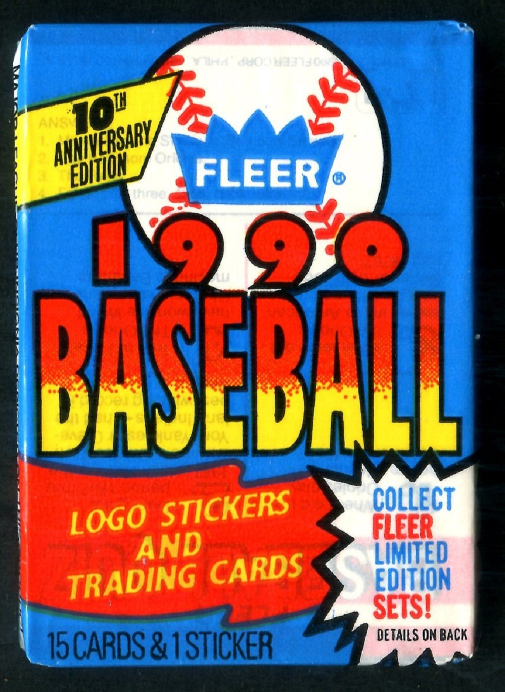 1990 Fleer Baseball Unopened Wax Pack (15)