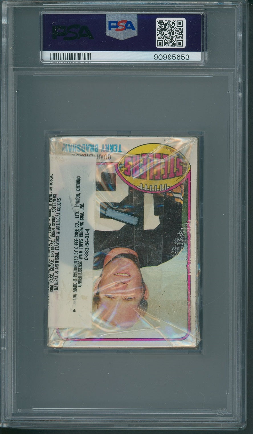 1976 Topps Football Unopened Cello Pack PSA 9 Bradshaw Back *5653