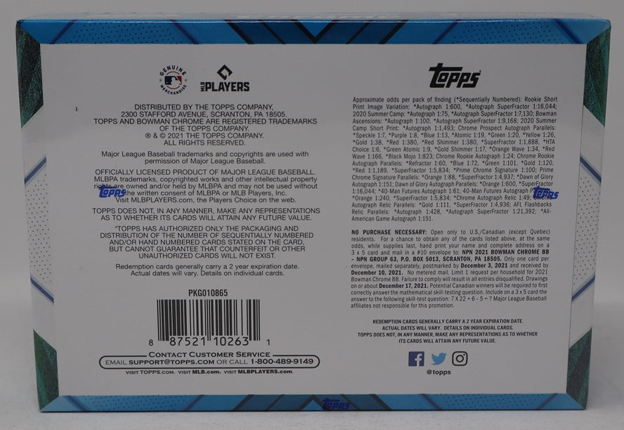 2021 Bowman Chrome Baseball Box (HTA) (3 Autos)
