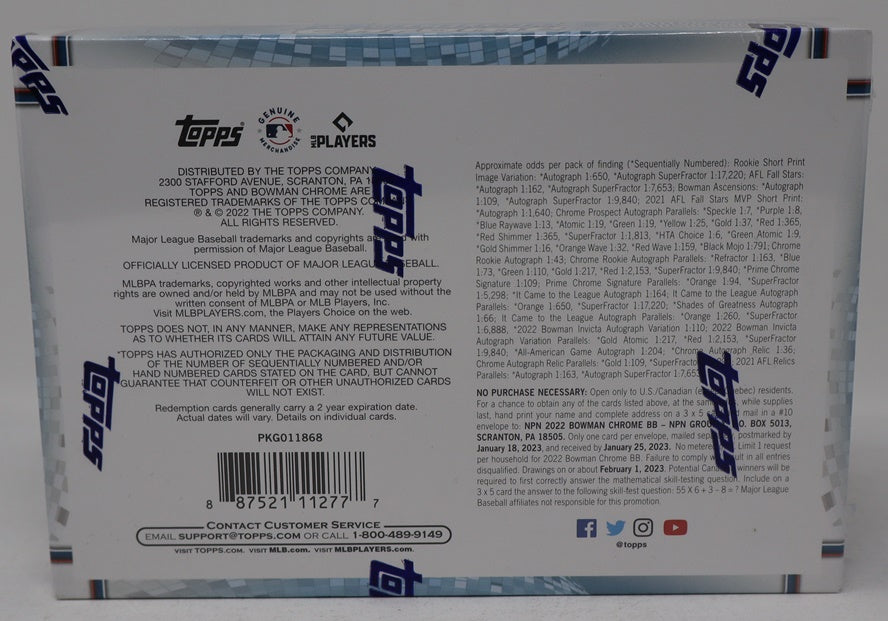 2022 Bowman Chrome Baseball Box (HTA) (3 Autos)