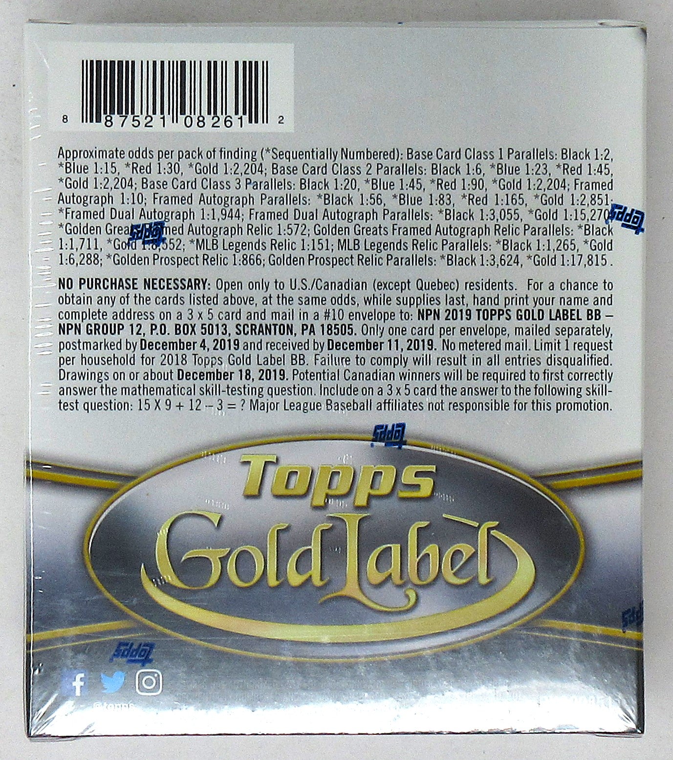 2019 Topps Gold Label Baseball Box (Hobby) (33 Cards)