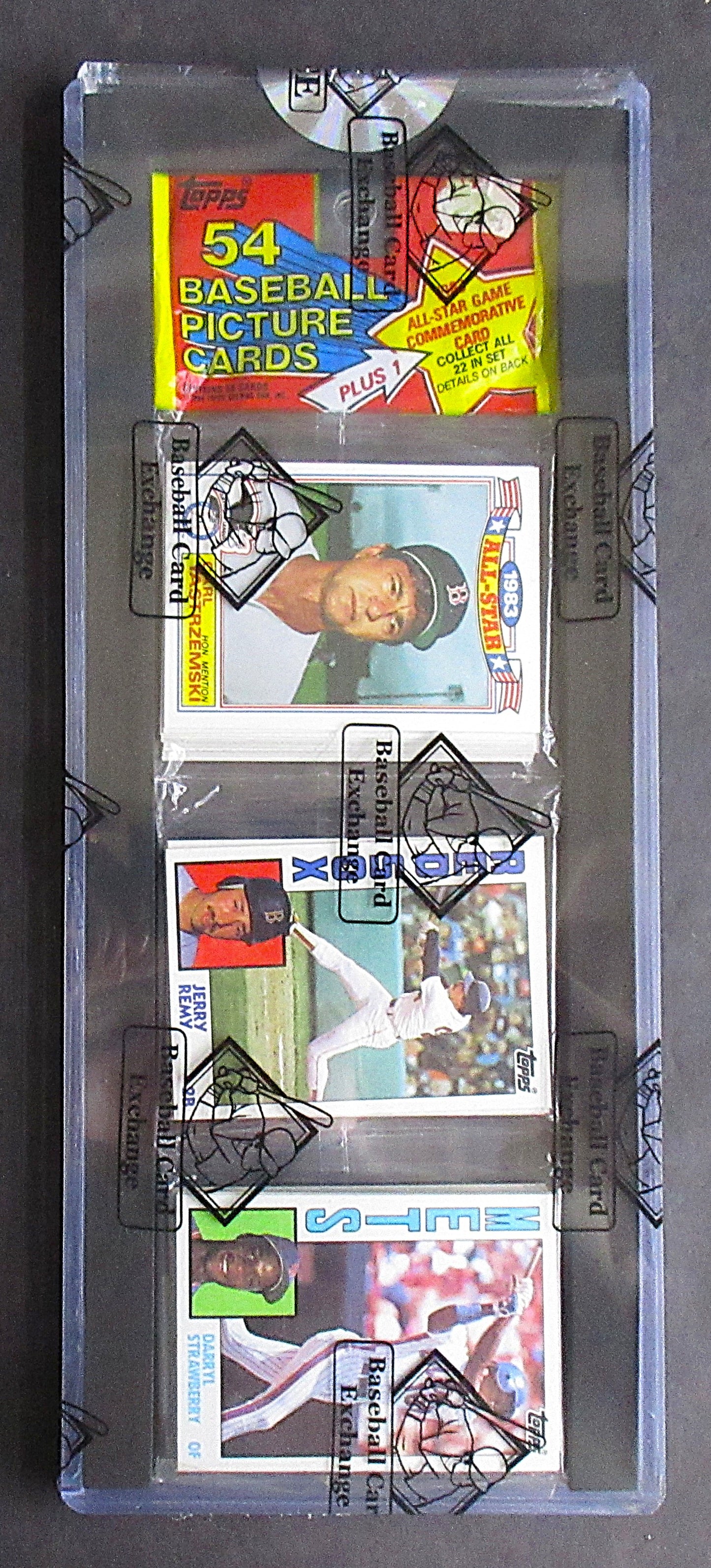1984 Topps Baseball Unopened Rack Pack (Darryl Strawberry RC Top) (BBCE) (27374)