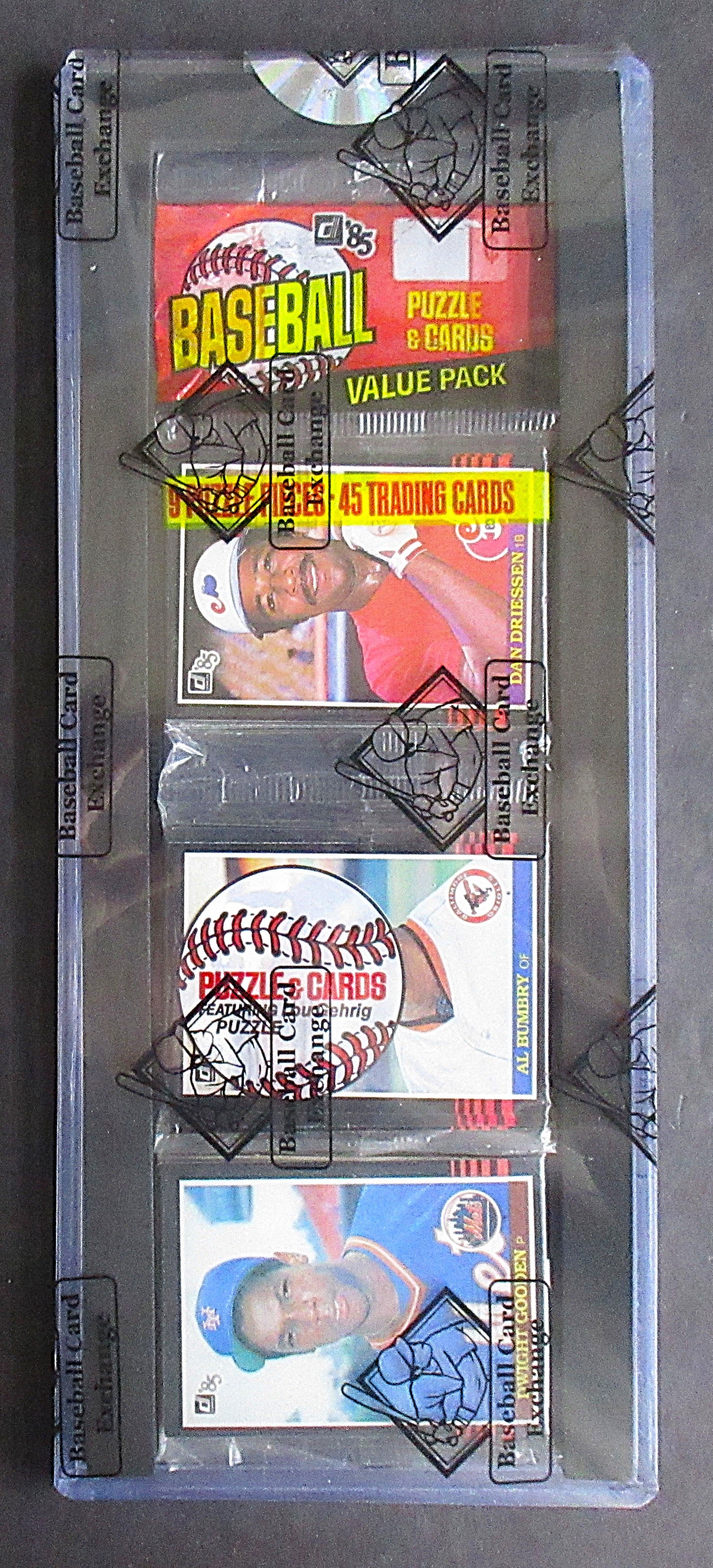 1985 Donruss Baseball Unopened Rack Pack (Dwight Gooden Top) (BBCE) (27379)