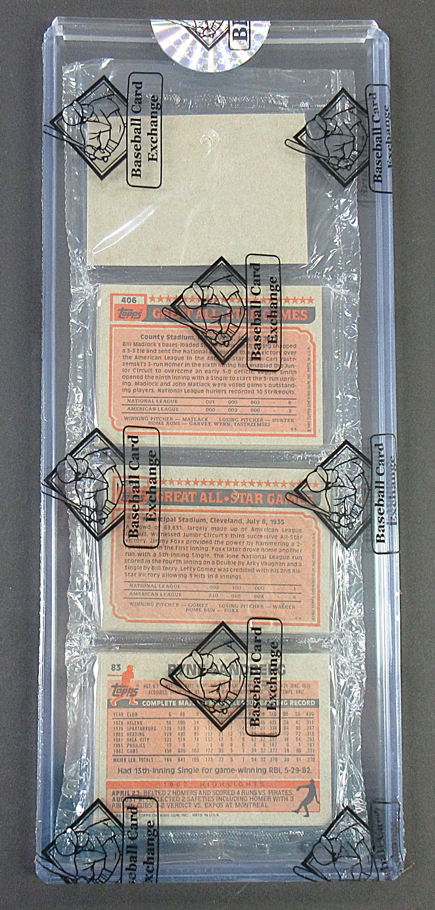 1983 Topps Baseball Unopened Rack Pack (Ryne Sandberg RC Back) (BBCE) (27775)