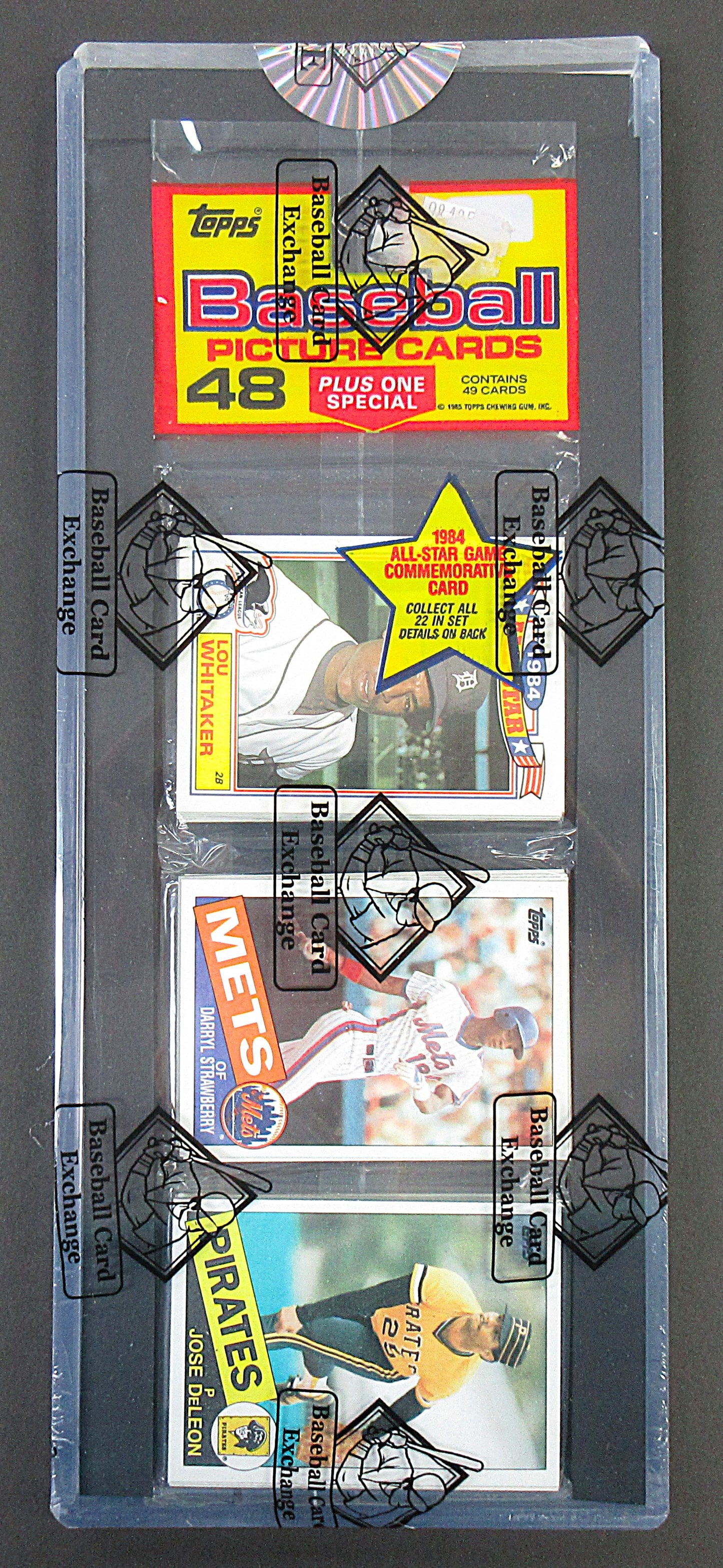 1985 Topps Baseball Unopened Rack Pack (Darryl Strawberry Top) (BBCE) (27776)