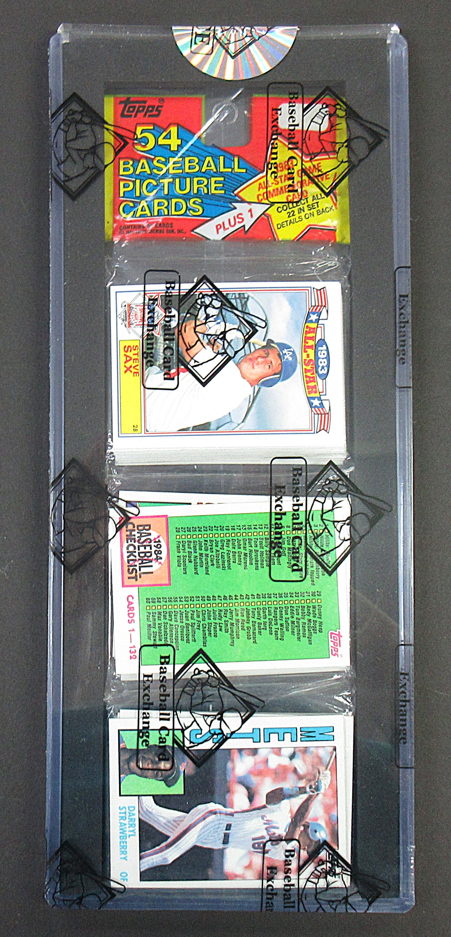 1984 Topps Baseball Unopened Rack Pack (Darryl Strawberry RC Top) (BBCE) (27778)