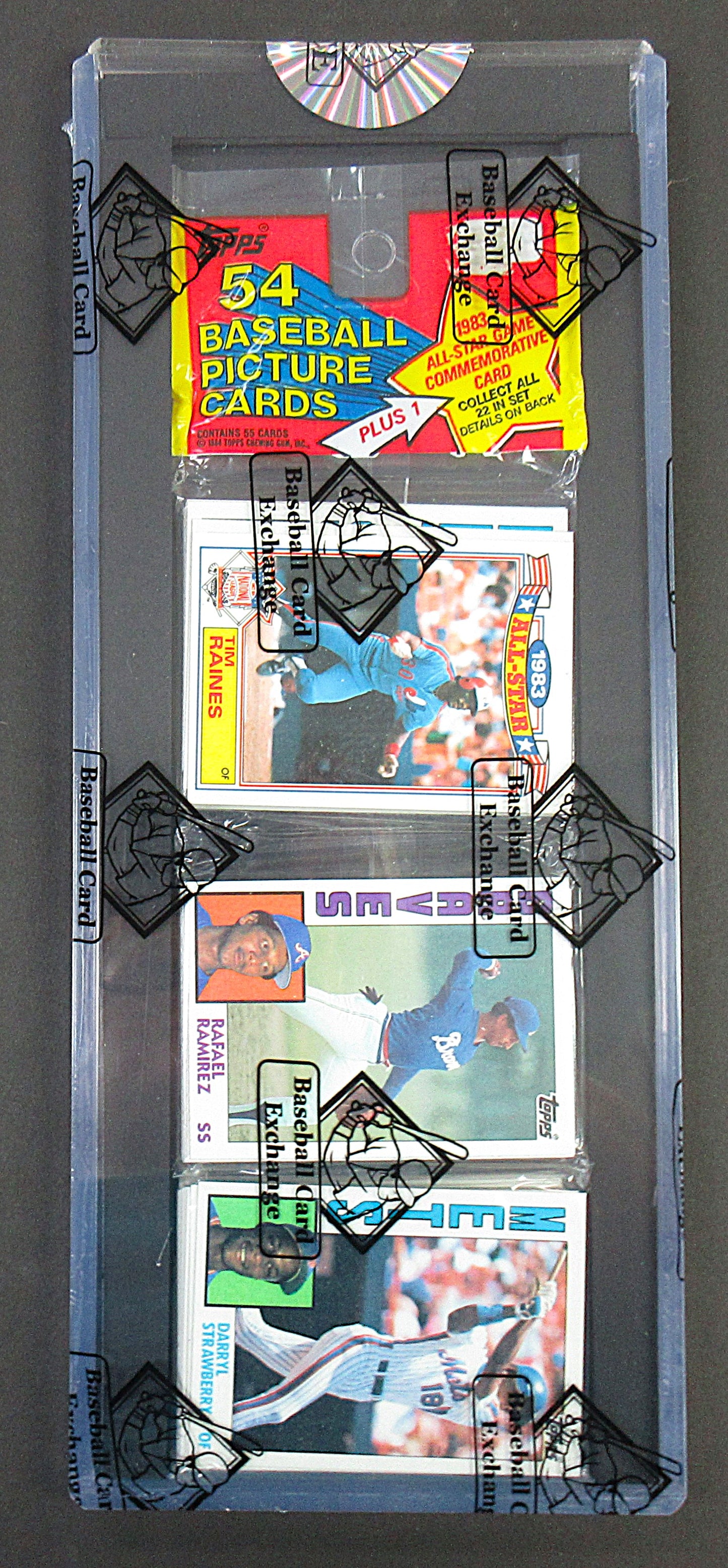 1984 Topps Baseball Unopened Rack Pack (Darryl Strawberry RC Top) (BBCE) (27780)