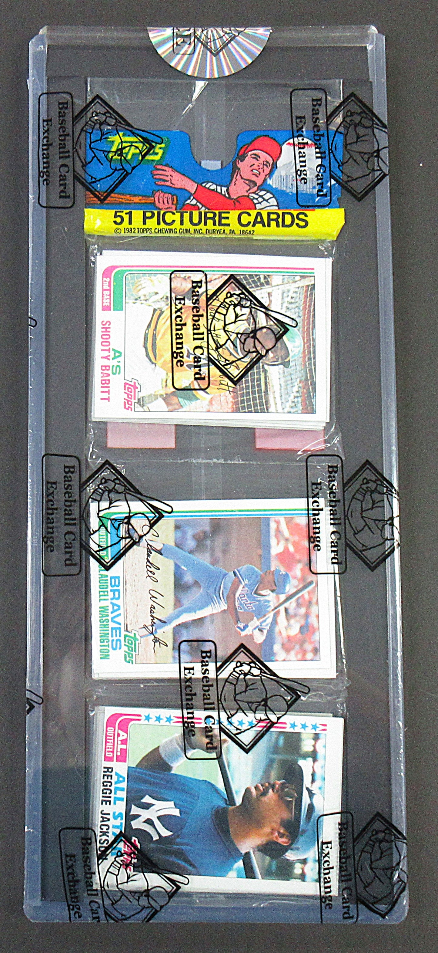 1982 Topps Baseball Unopened Rack Pack (Reggie Jackson A.S. Top) (BBCE) (27782)