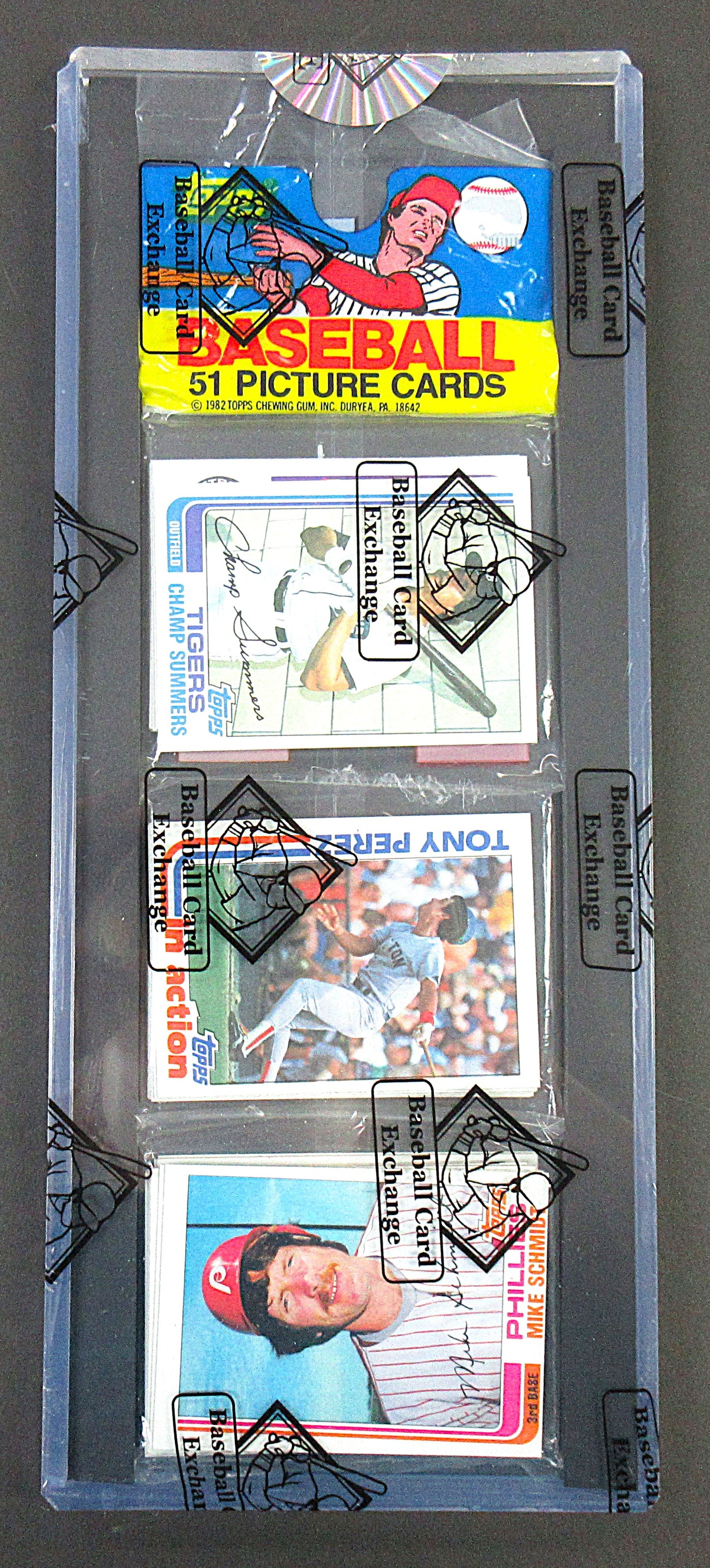 1982 Topps Baseball Unopened Rack Pack (Tony Perez I.A. and Mike Schmidt Top) (BBCE) (27783)