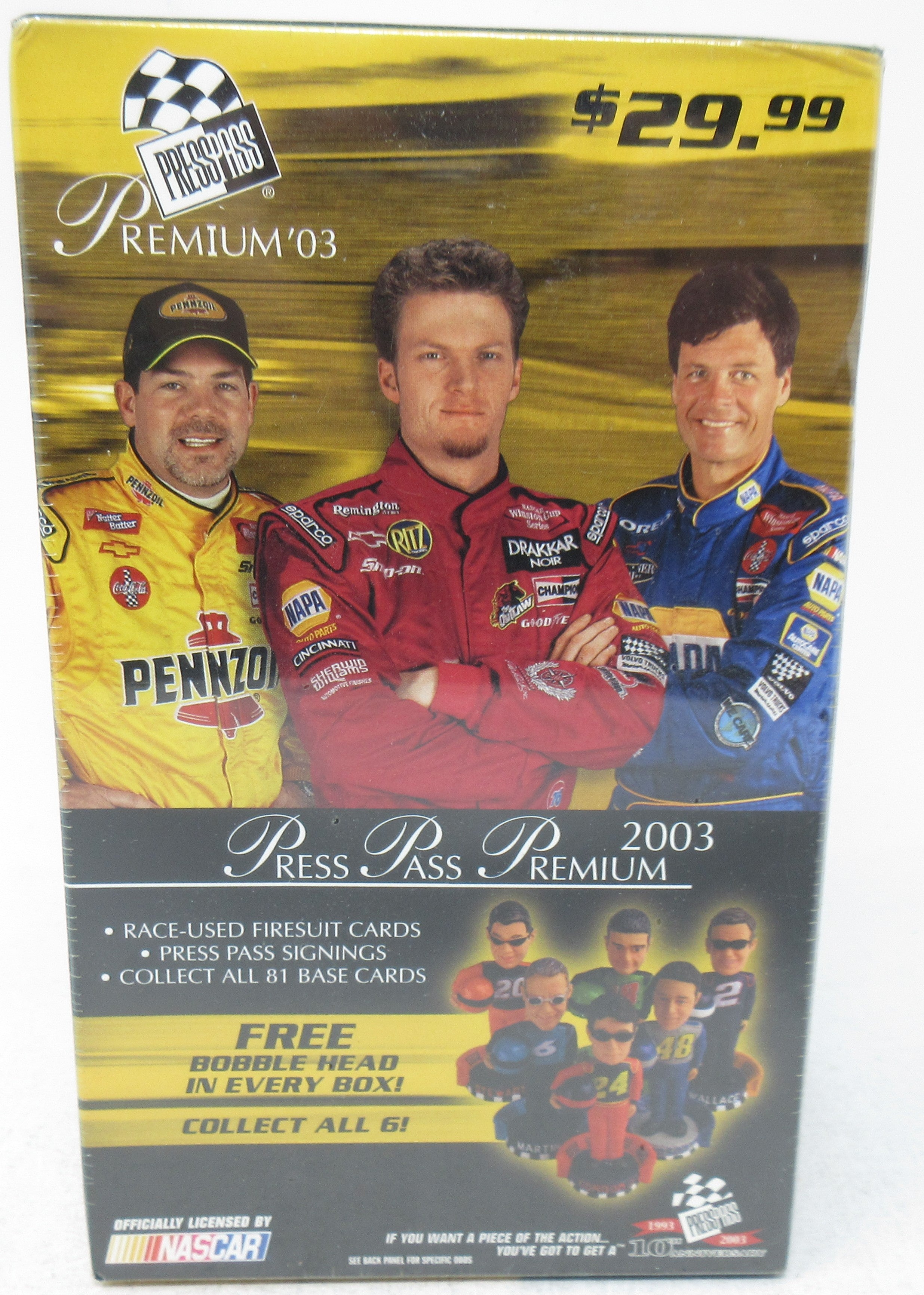 2003 Press Pass Premium Racing Unopened Blaster Box (w/ Bobblehead) (8/4)