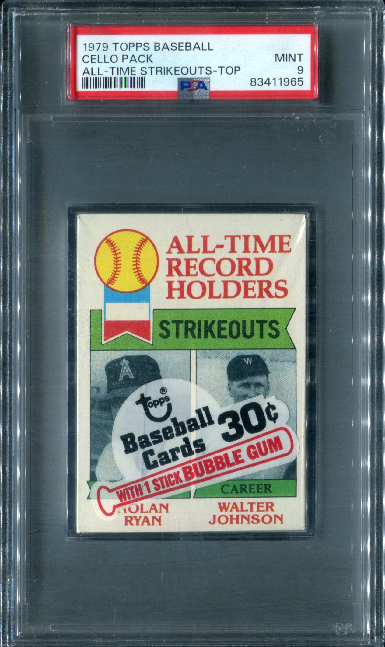1979 Topps Baseball Unopened Cello Pack PSA 9 ATRH - Strikouts - Ryan / Johnson Top *1965
