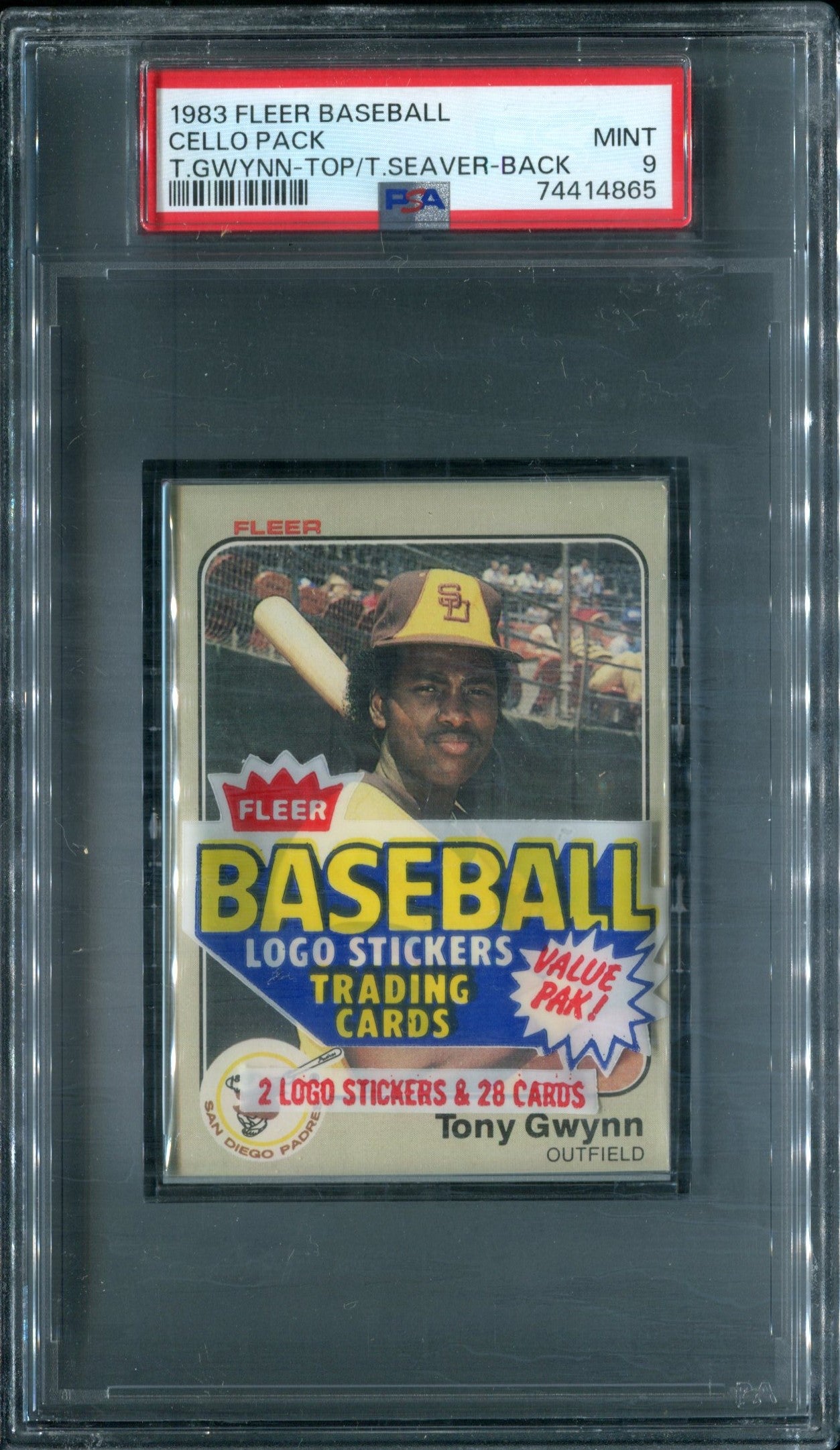 1983 Fleer Baseball Unopened Cello Pack PSA 9 Tony Gwynn RC Top / Seaver Back *4865