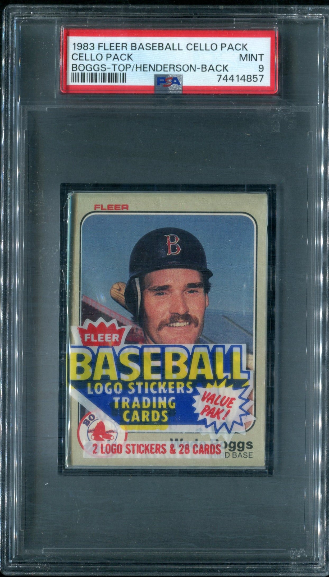 1983 Fleer Baseball Unopened Cello Pack PSA 9 Wade Boggs RC Top / Henderson Back *4857