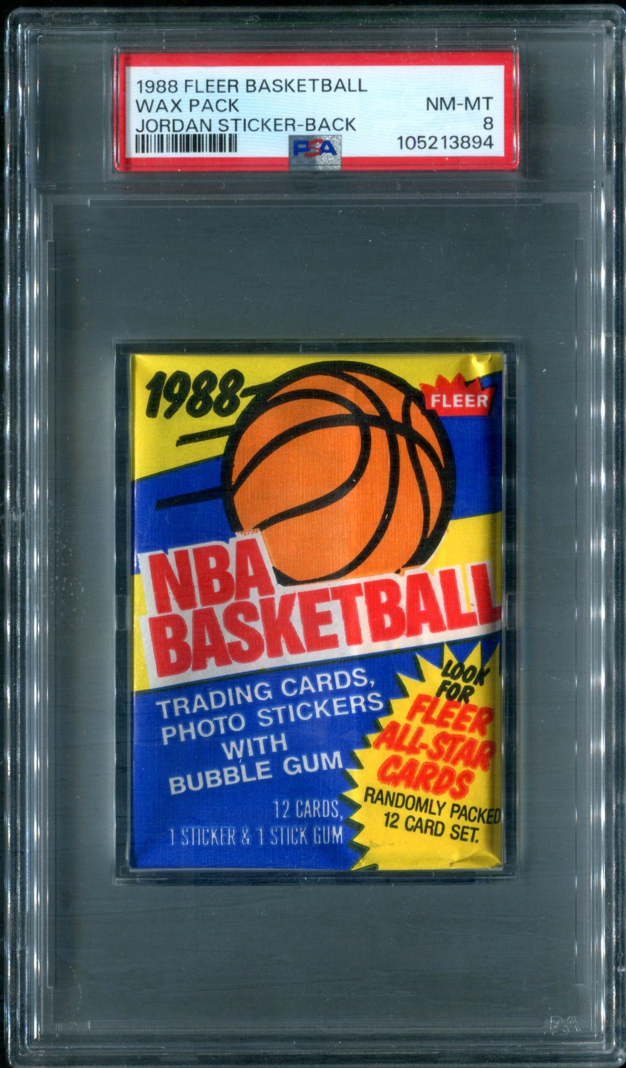 1988 1988/89 Fleer Basketball Unopened Wax Pack PSA 8 Michael Jordan Sticker Back *3894