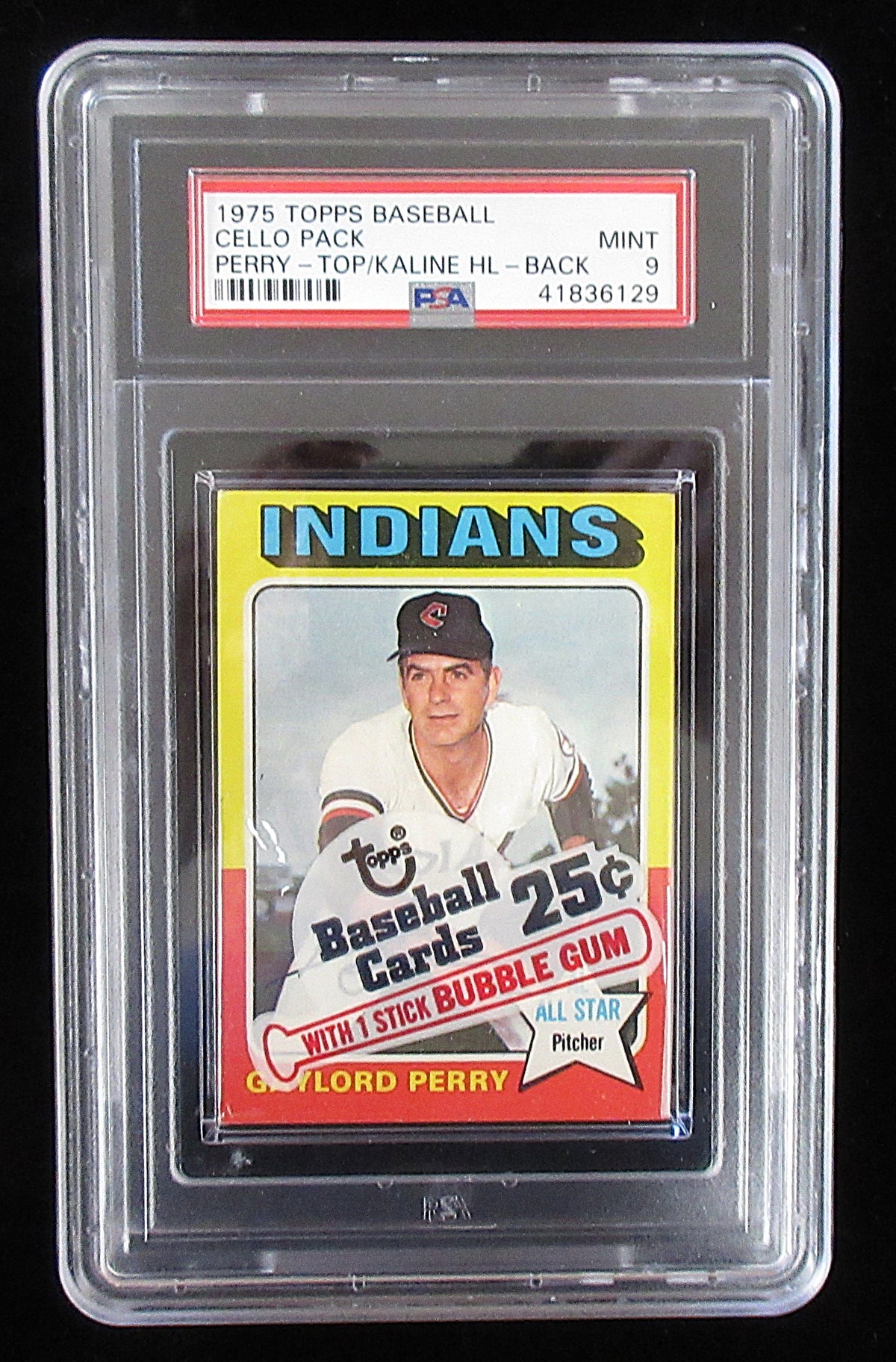 1975 Topps Baseball Unopened Cello Pack (Perry Top / Kaline HL Back) PSA 9 *6129