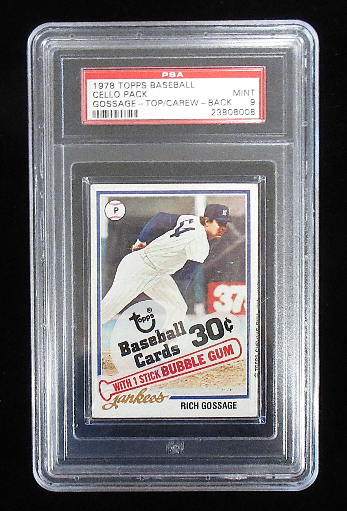 1978 Topps Baseball Unopened Cello Pack (Gossage Top / Carew Back) PSA 9 *8008