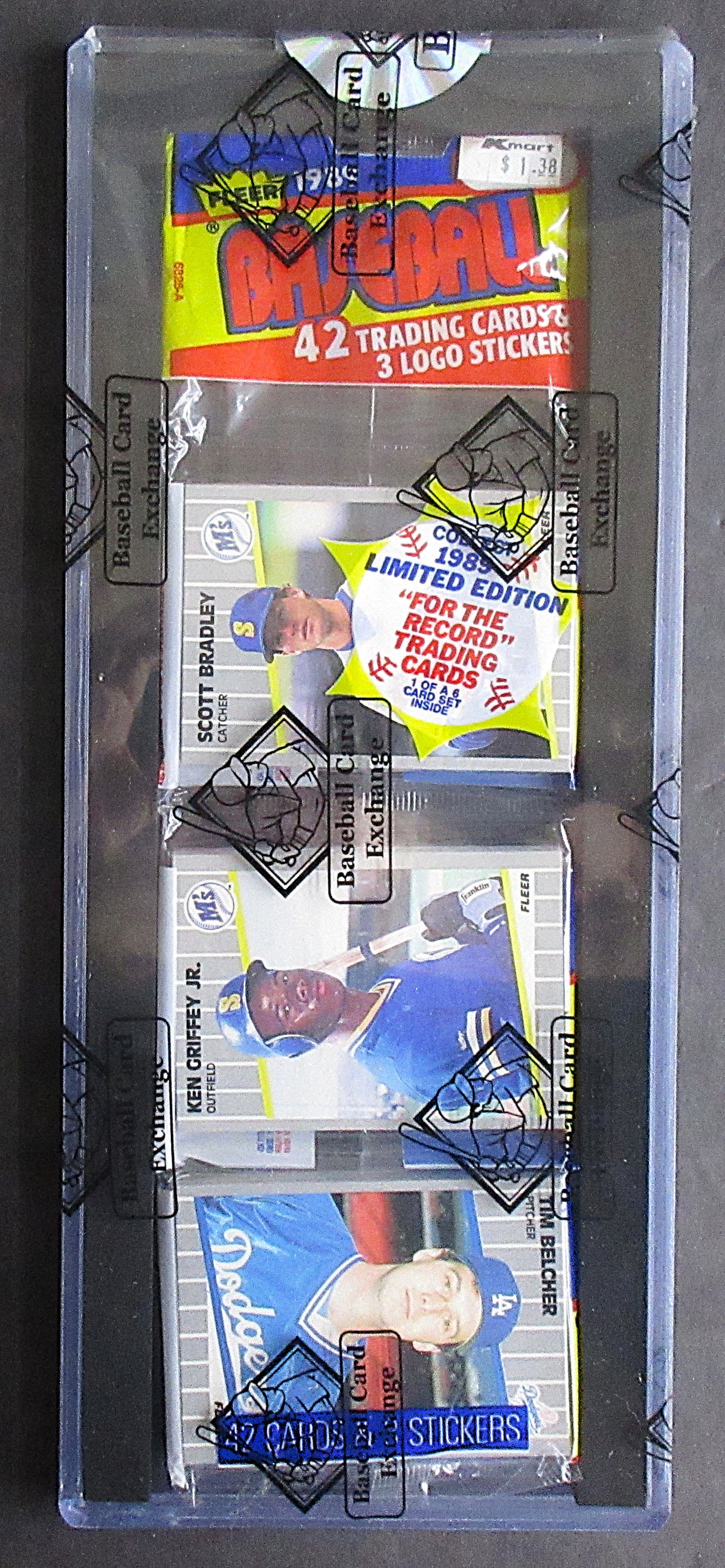 1989 Fleer Baseball Unopened Rack Pack (Ken Griffey Jr. RC Top) (BBCE) (28214)