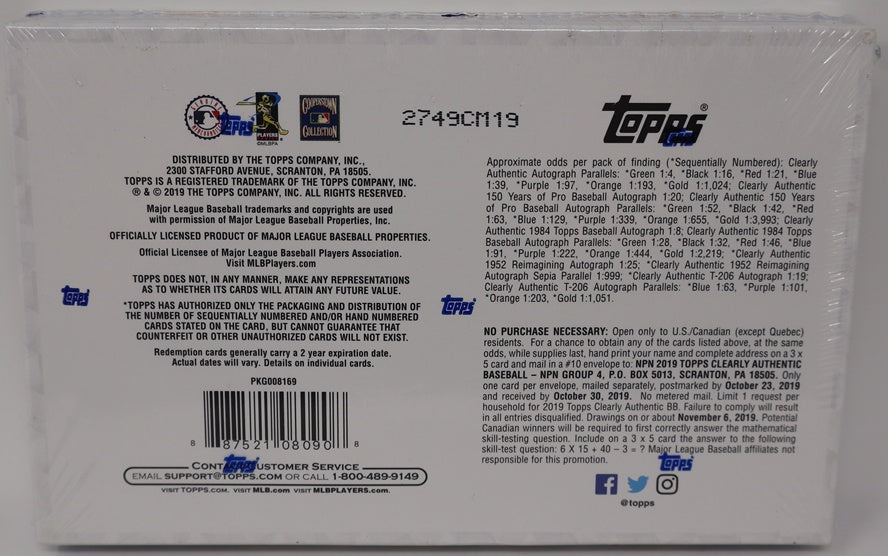 2019 Topps Clearly Authentic Baseball Box (Hobby) (1)