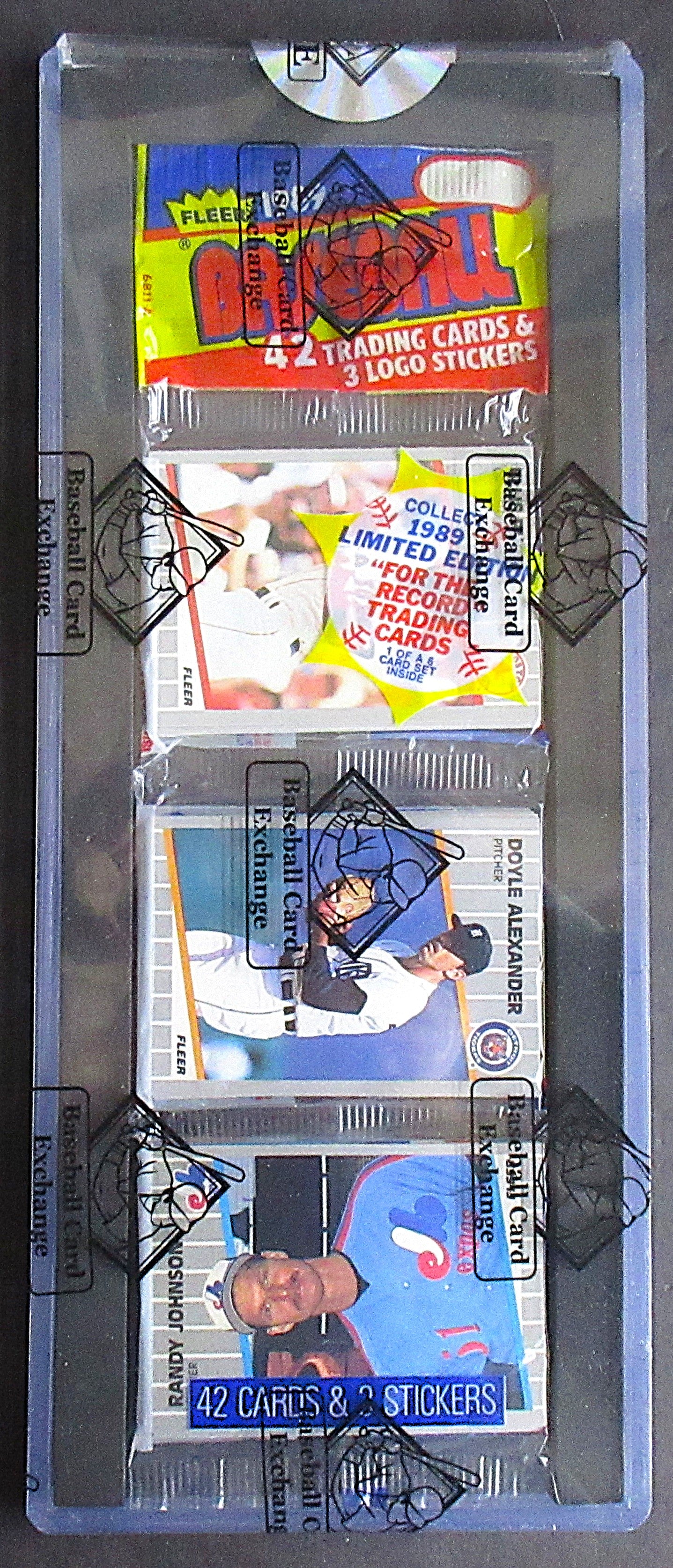 1989 Fleer Baseball Unopened Rack Pack (BBCE) (Randy Johnson Top) (26675)