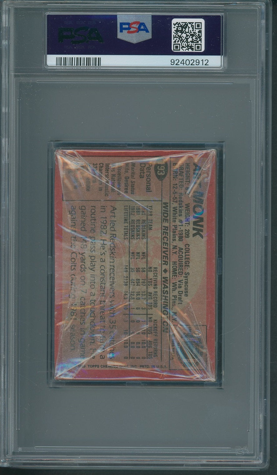 1983 Topps Football Unopened Grocery Cello Pack PSA 9 Pearson Top Monk Back *2912