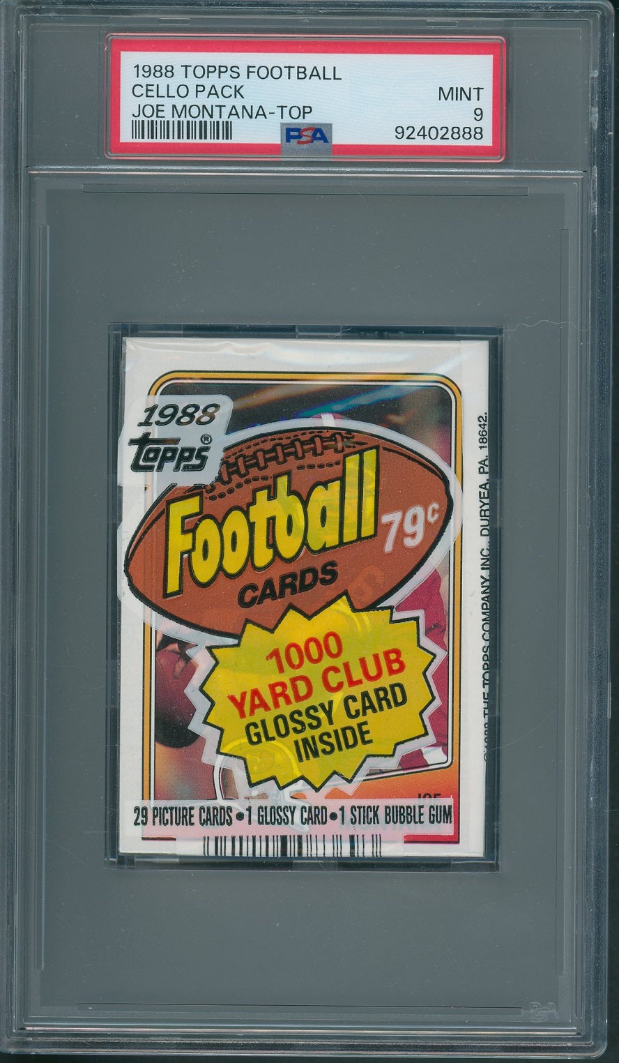 1988 Topps Football Unopened Cello Pack PSA 9 Montana Top *2888