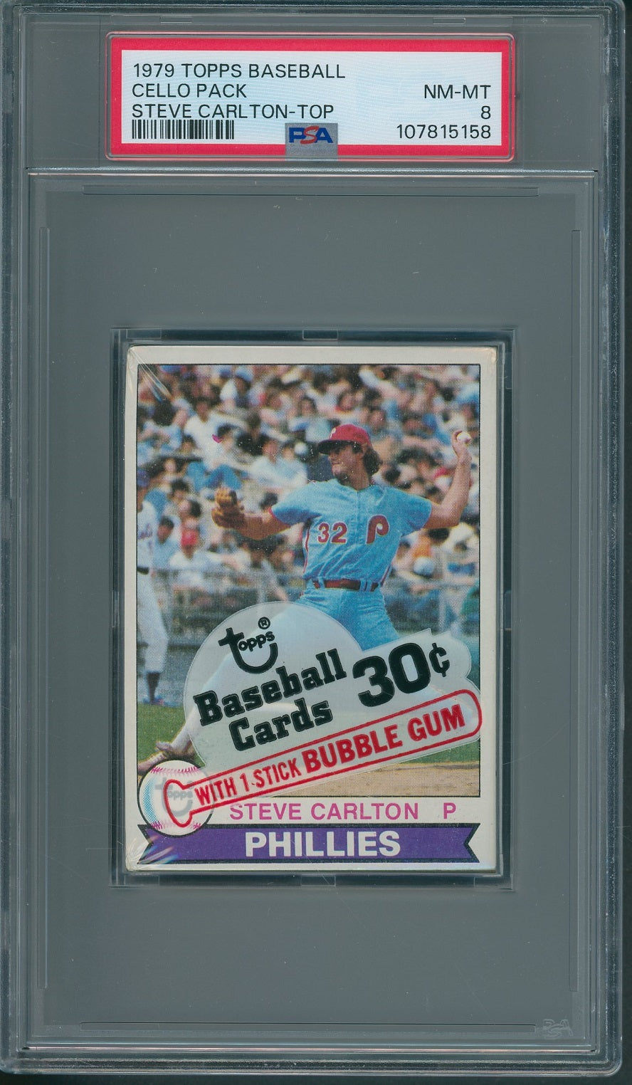 1979 Topps Baseball Unopened Cello Pack PSA 8 Carlton Top *5158