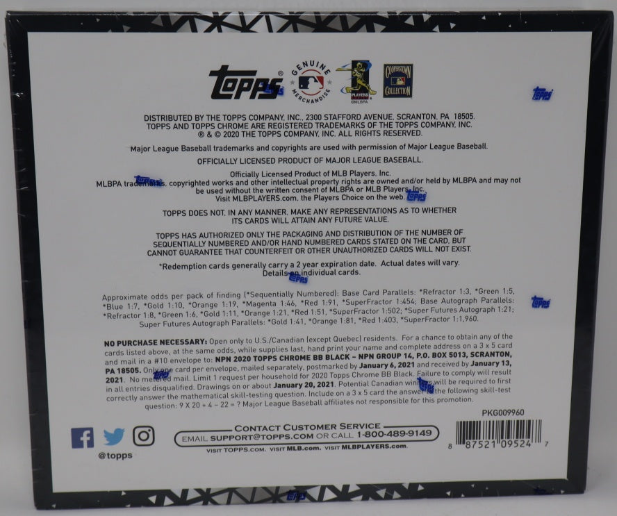 2020 Topps Chrome Black Baseball Box (Hobby) (4 Cards)