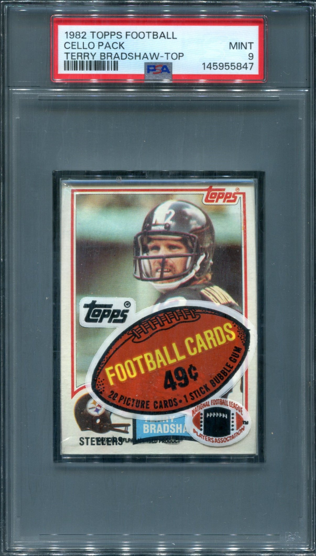 1982 Topps Football Unopened Cello Pack PSA 9 Bradshaw Top *5847