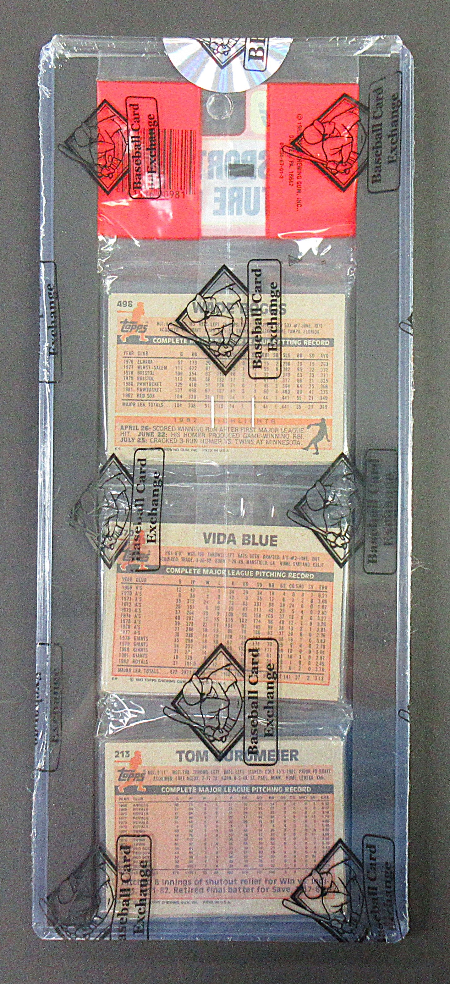 1983 Topps Baseball Unopened Rack Pack (Fergie Jenkins Top / Wade Boggs RC Back) (BBCE) (27749)