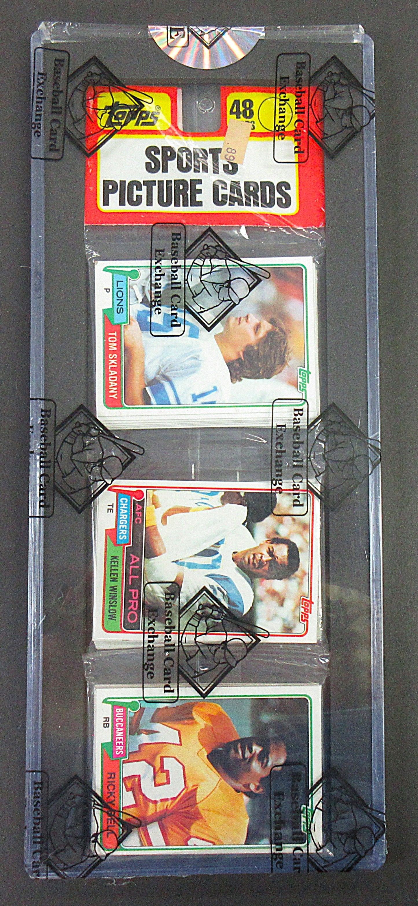 1981 Topps Football Unopened Rack Pack (Kellen Winlsow RC Top) (BBCE) (27755)