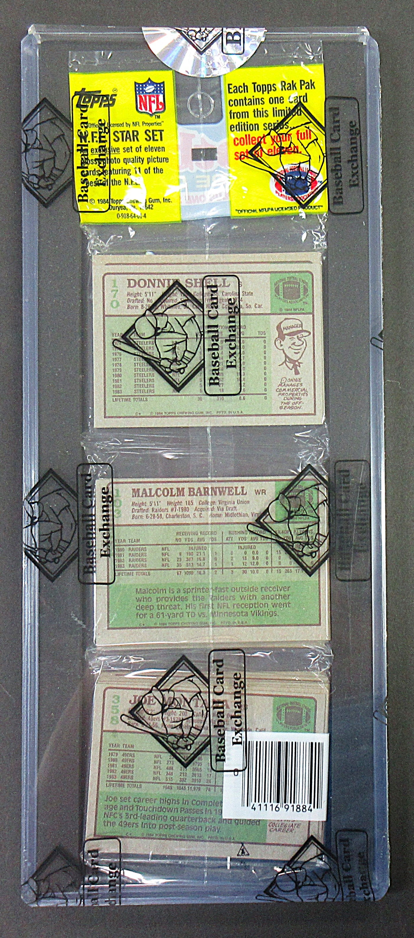 1984 Topps Football Unopened Rack Pack (Joe Montana Back) (BBCE) (27756)
