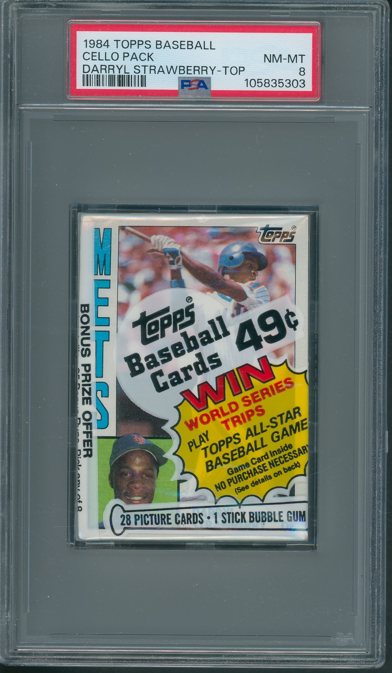 1984 Topps Baseball Unopened Cello Pack PSA 8 Strawberry Top *5303