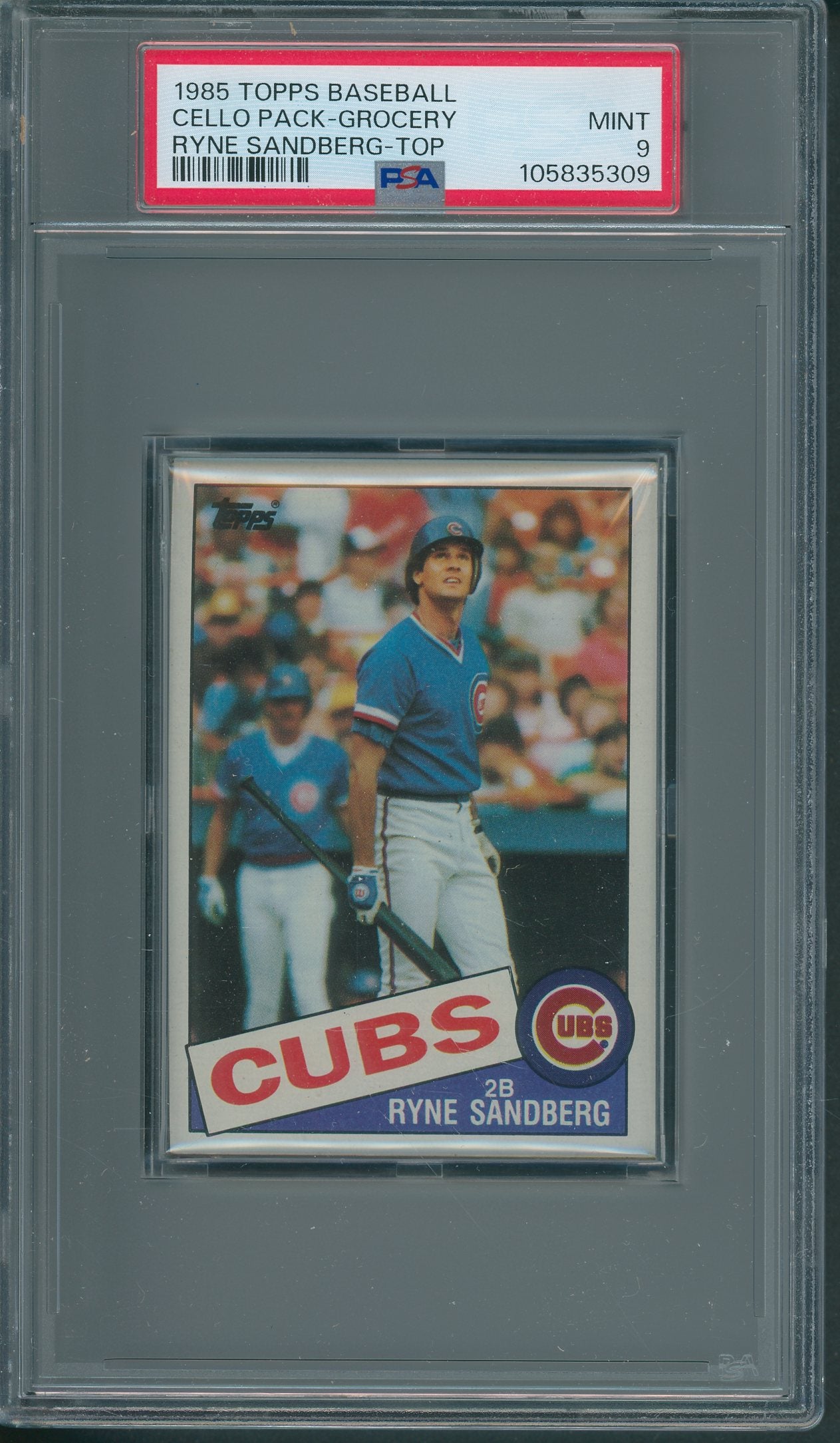 1985 Topps Baseball Unopened Grocery Cello Pack Sandberg Top PSA 9 *5309
