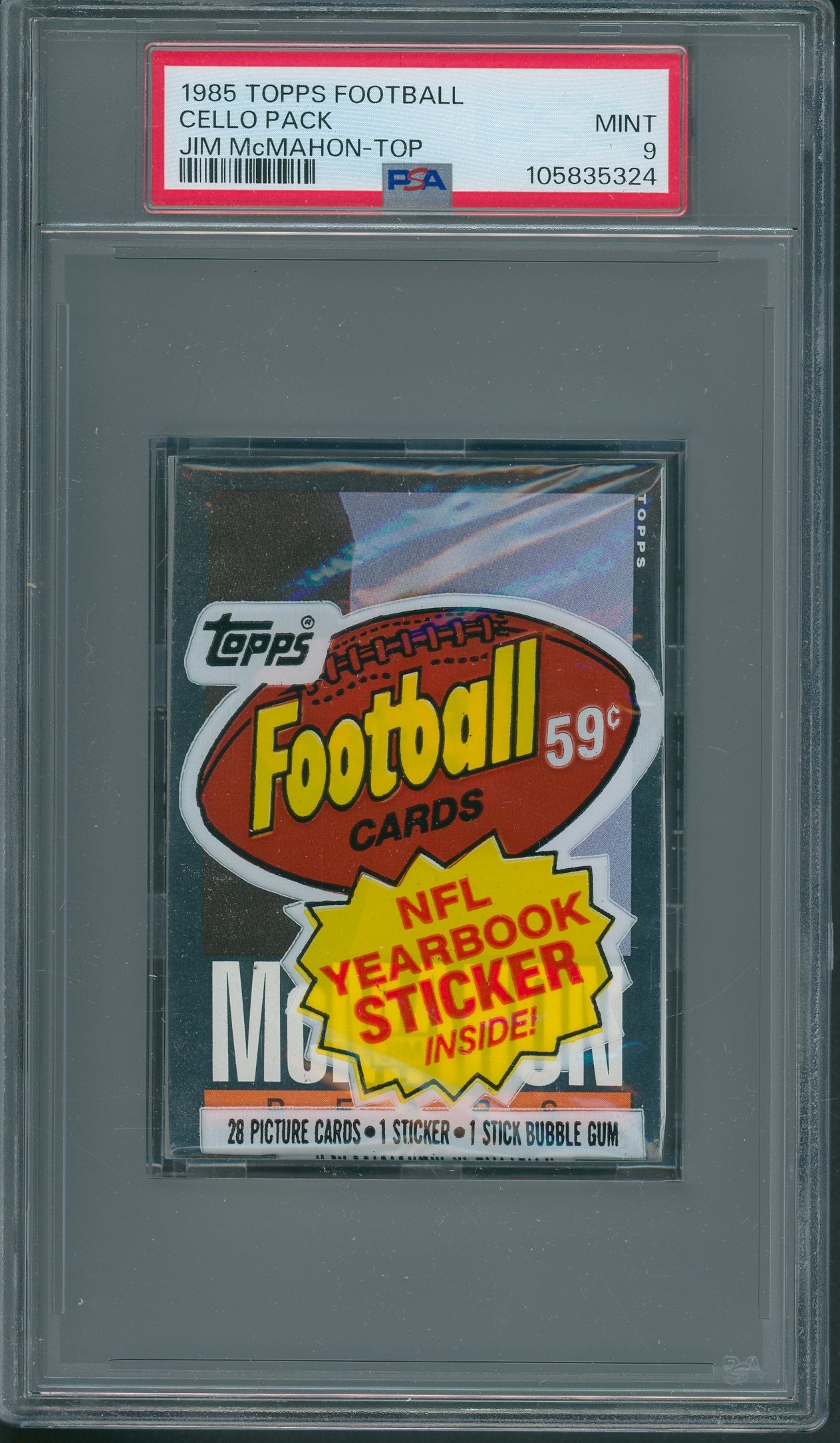 1985 Topps Football Unopened Cello Pack PSA 9 McMahon Top *5324