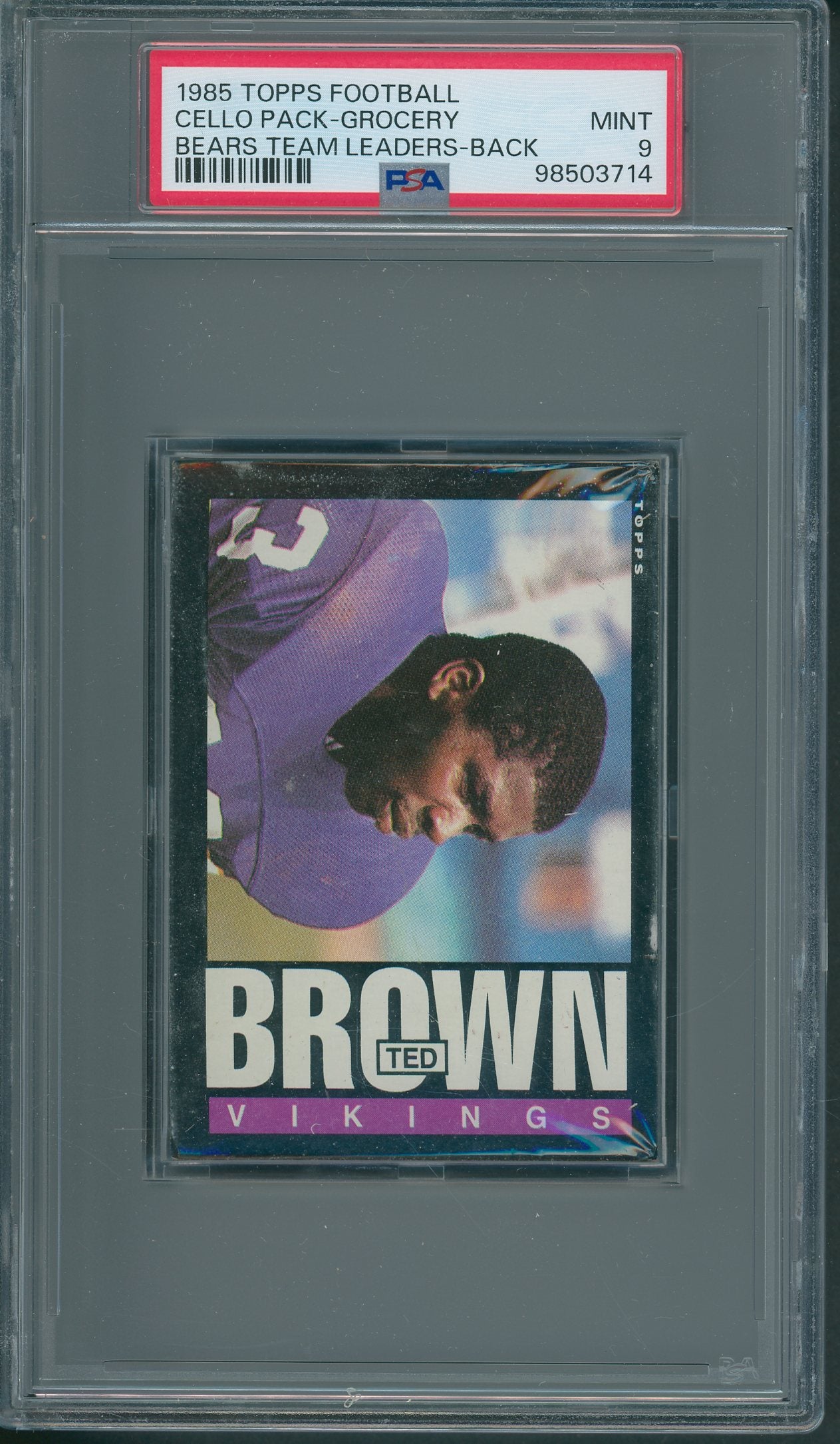 1985 Topps Football Unopened Grocery Cello Pack PSA 9 Bears Team Leaders Back *3714
