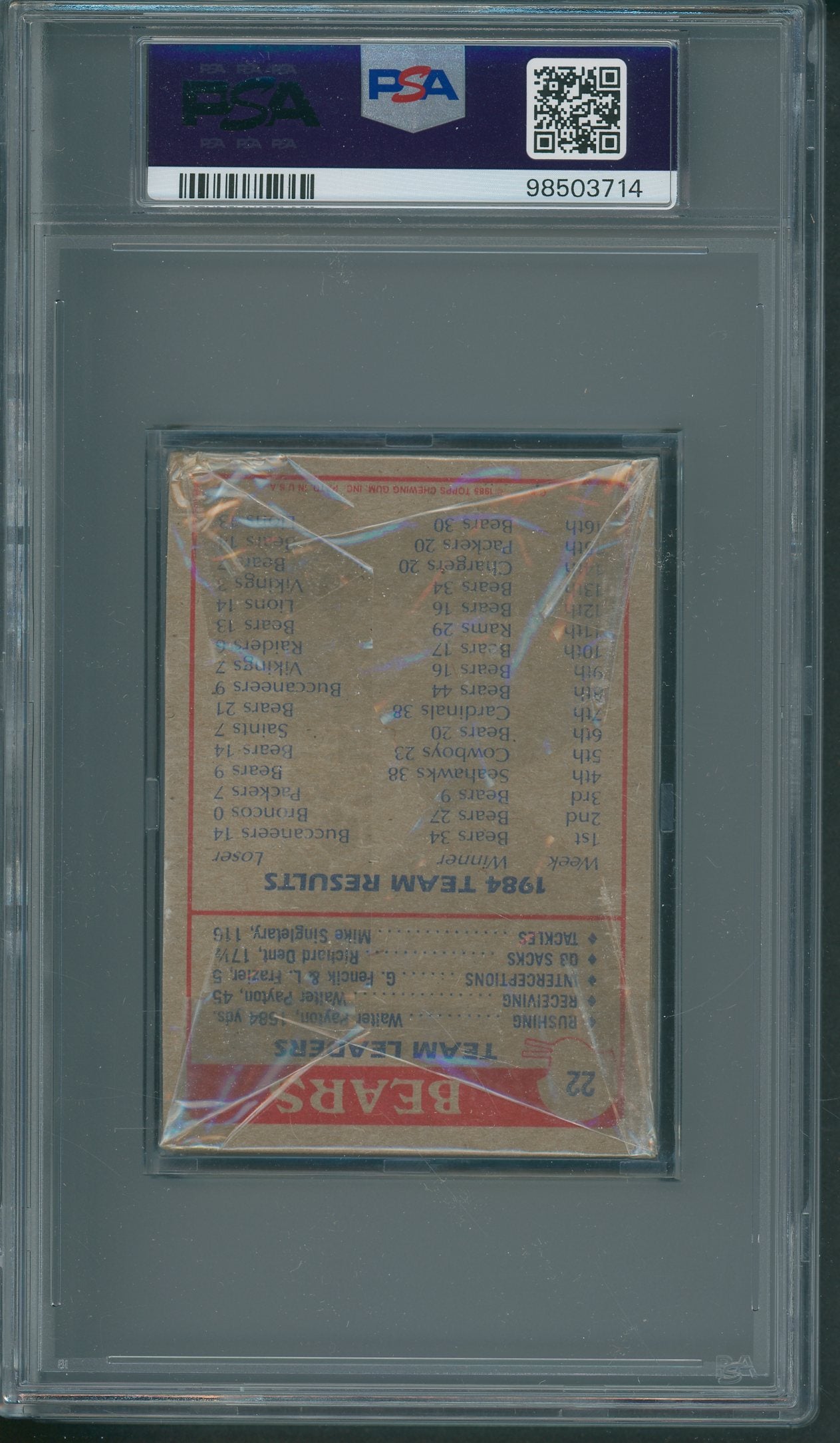 1985 Topps Football Unopened Grocery Cello Pack PSA 9 Bears Team Leaders Back *3714