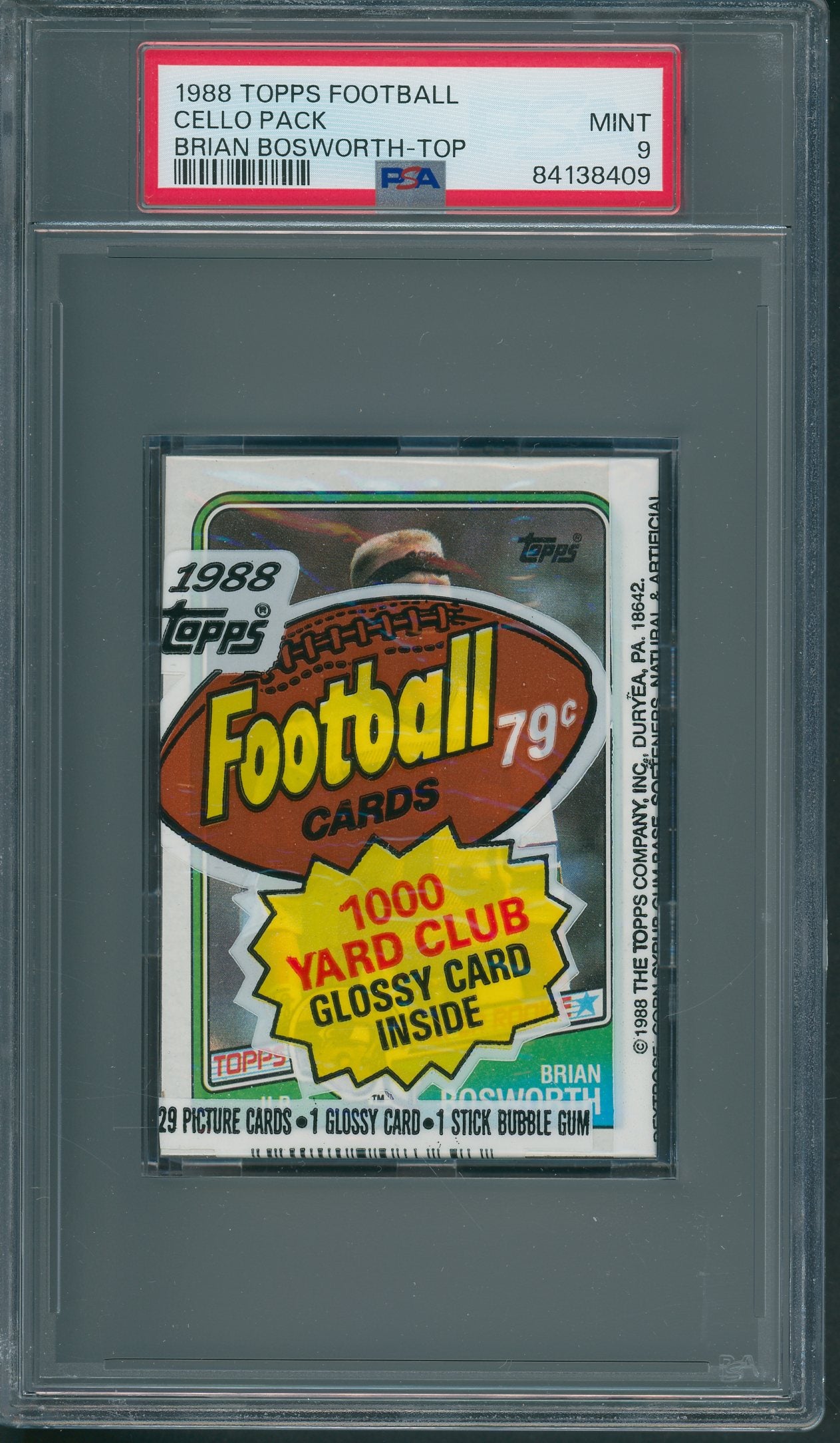 1988 Topps Football Unopened Cello Pack PSA 9 Bosworth Top *8409