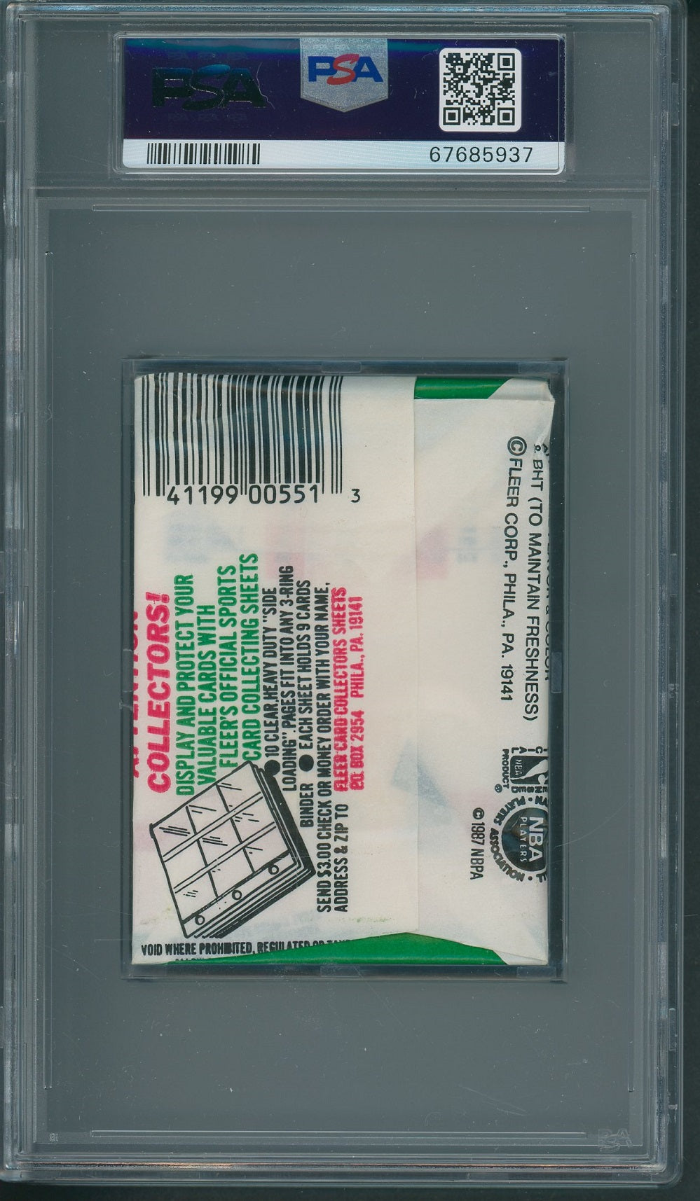 1987 1987/88 Fleer Basketball Unopened Wax Pack PSA 7 Bird Sticker Top Drexler Back *5937