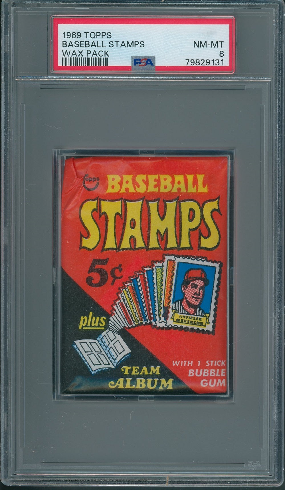 1969 Topps Baseball Stamps Unopened Wax Pack PSA 8 *9131