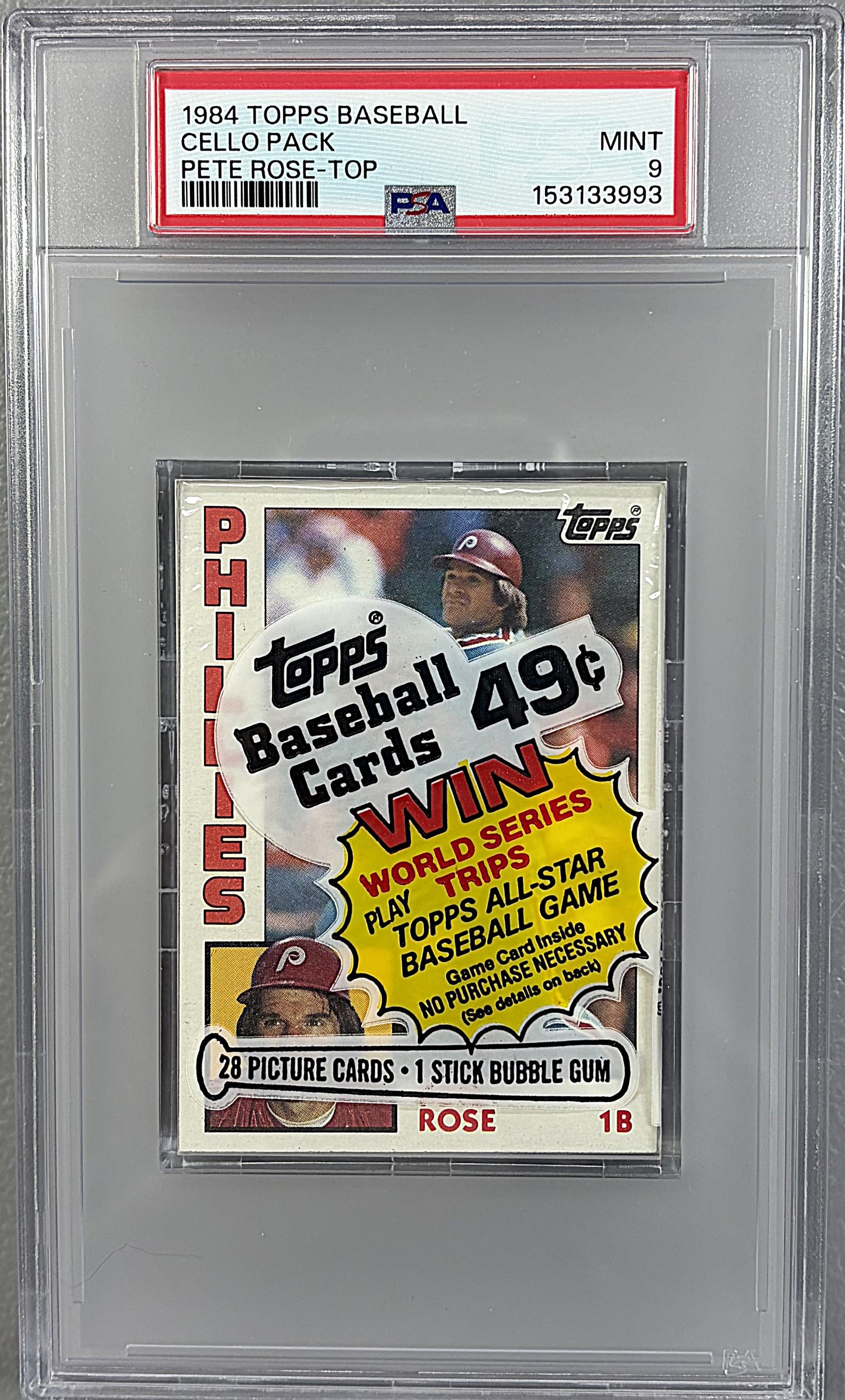1984 Topps Baseball Unopened Cello Pack PSA 9 P. Rose Top *3993