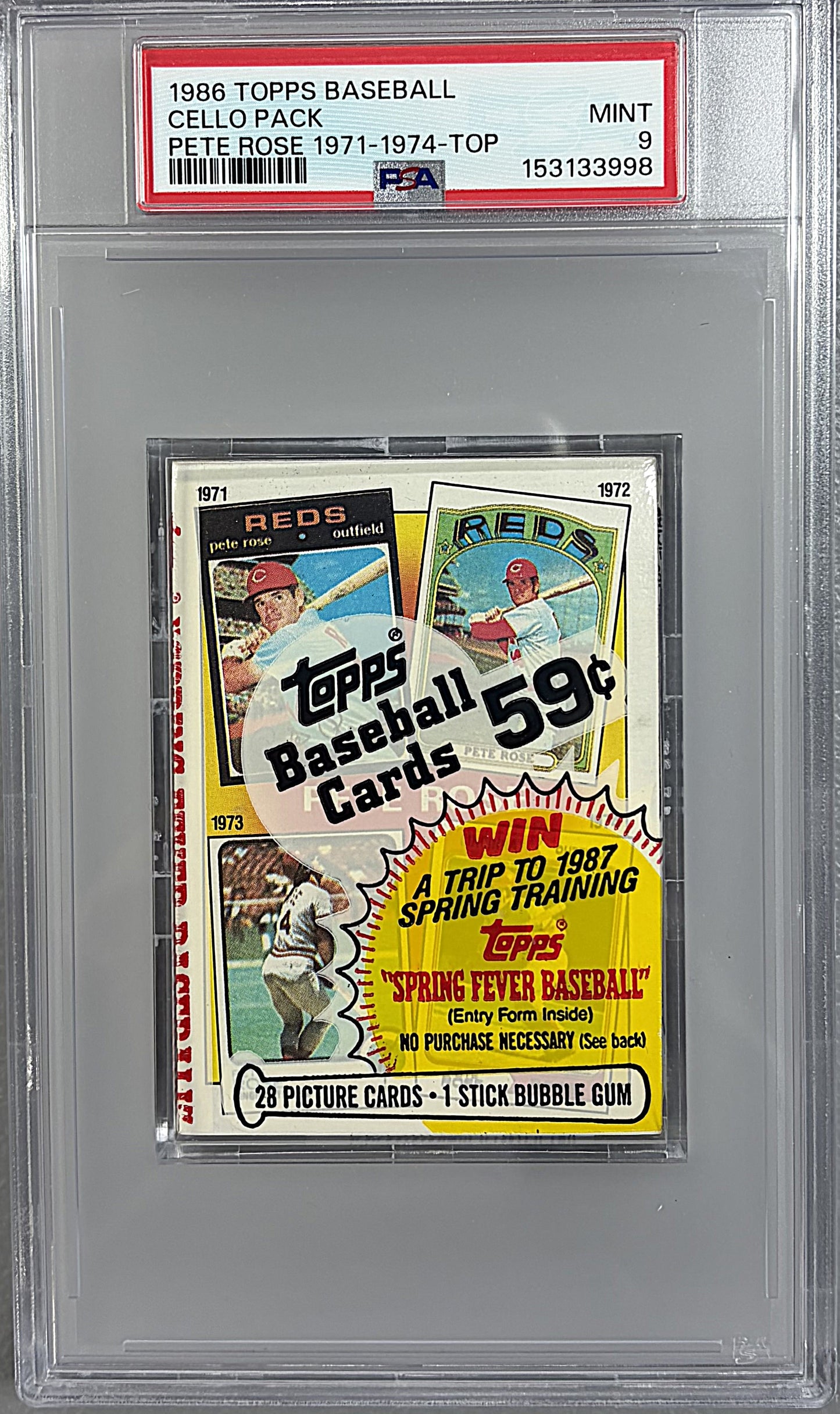 1986 Topps Baseball Unopened Cello Pack PSA 9 P. Rose 1971-1974 Top *3998