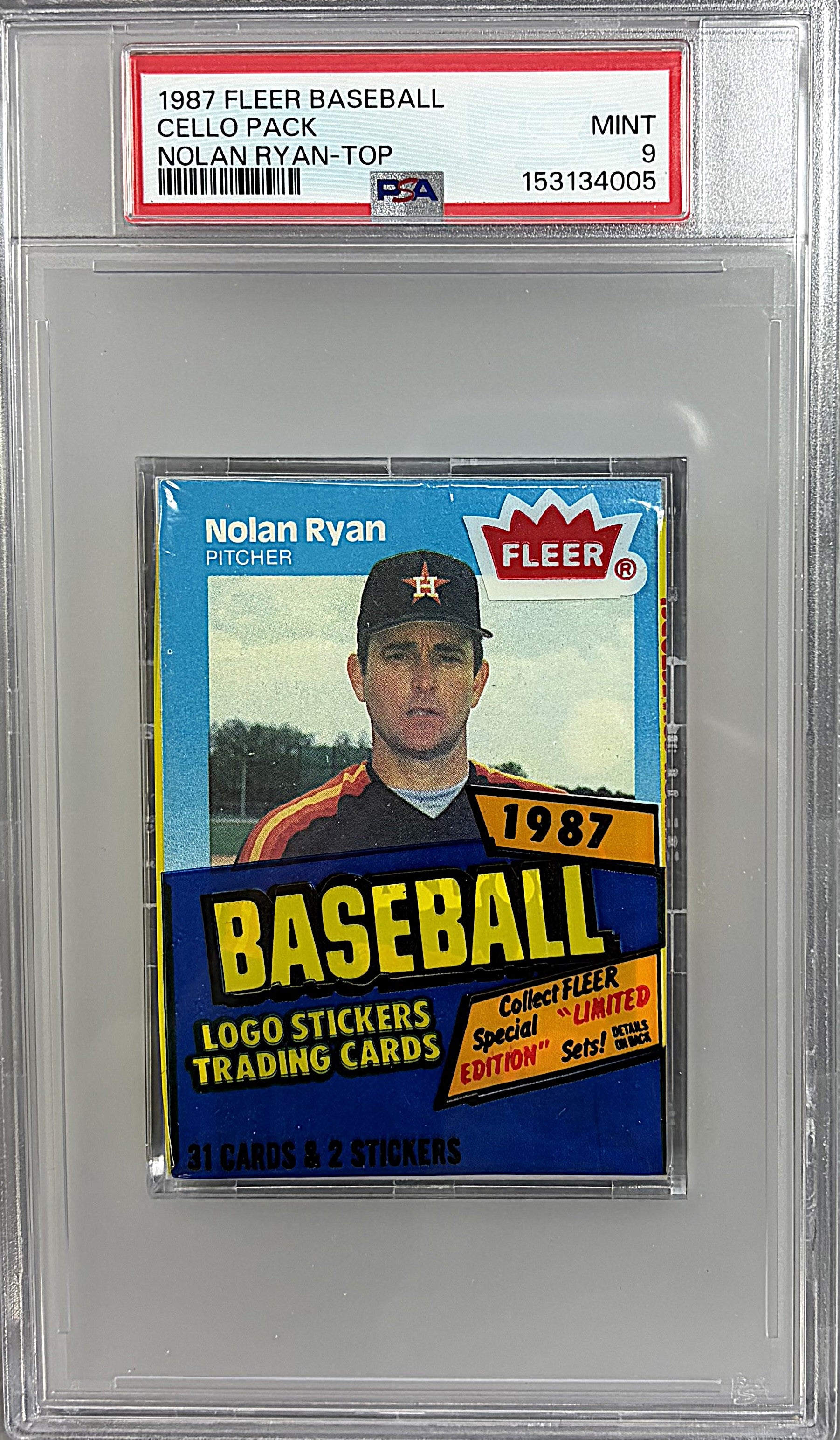 1987 Fleer Baseball Unopened Cello Pack PSA 9 N. Ryan Top *4005