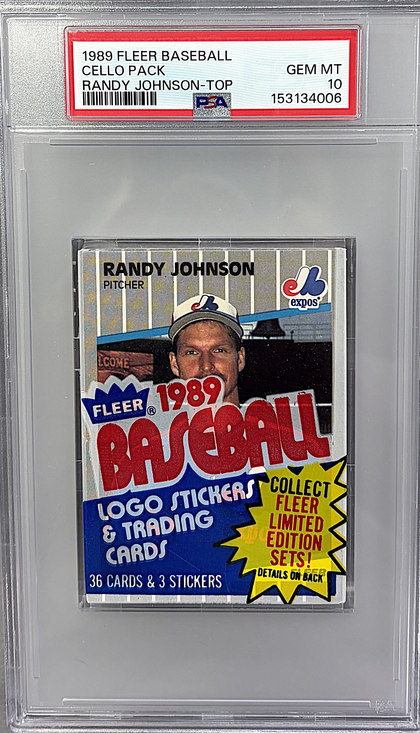 1989 Fleer Baseball Unopened Cello Pack PSA 10 R. Johnson RC Top *4006