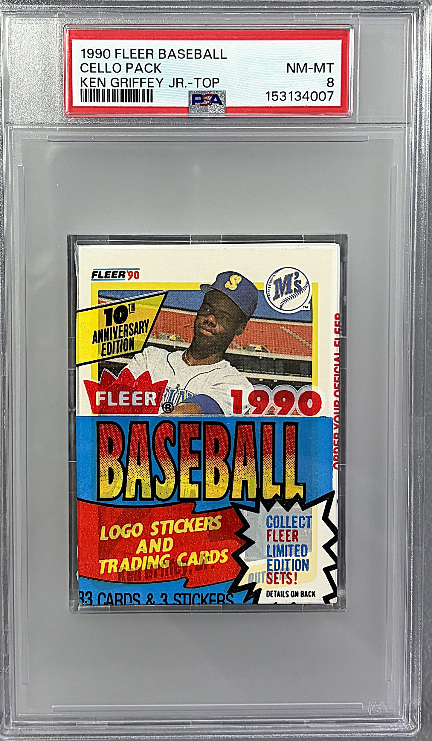 1990 Fleer Baseball Unopened Cello Pack PSA 8 K. Griffey Jr. Top *4007