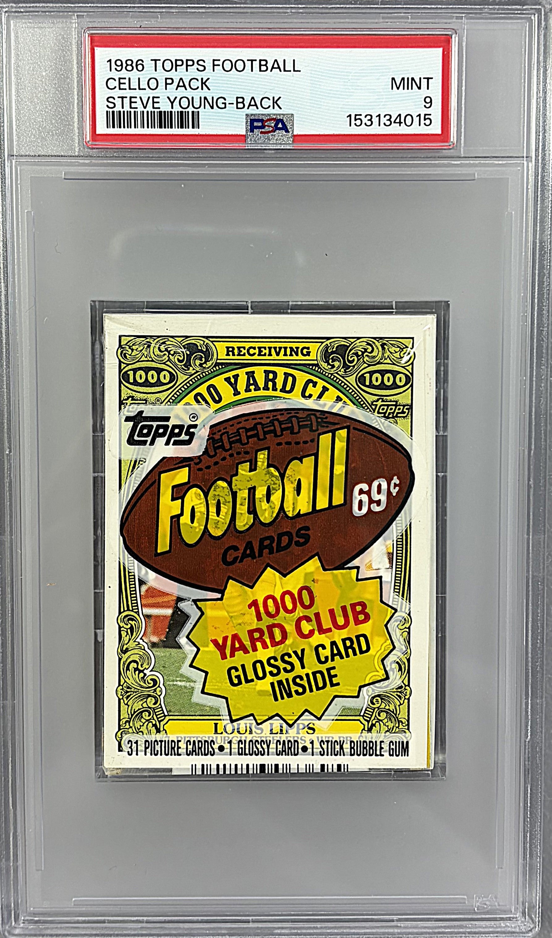 1986 Topps Football Unopened Cello Pack PSA 9 S. Young RC Back *4015