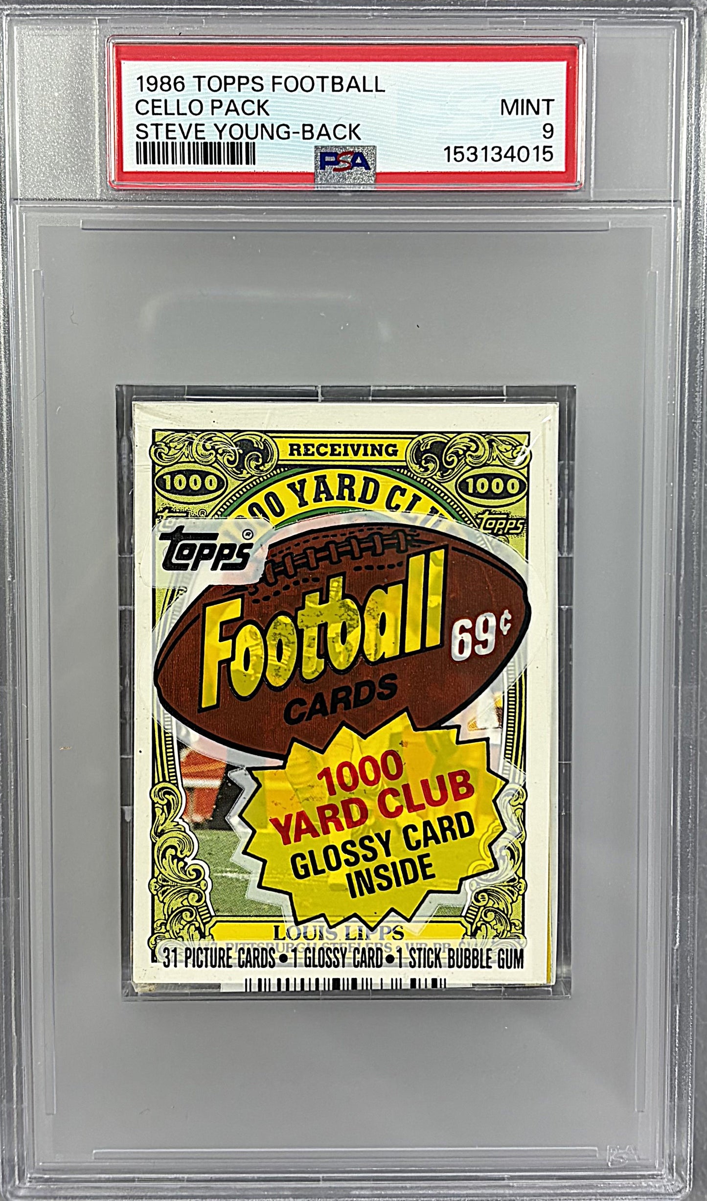 1986 Topps Football Unopened Cello Pack PSA 9 S. Young RC Back *4015