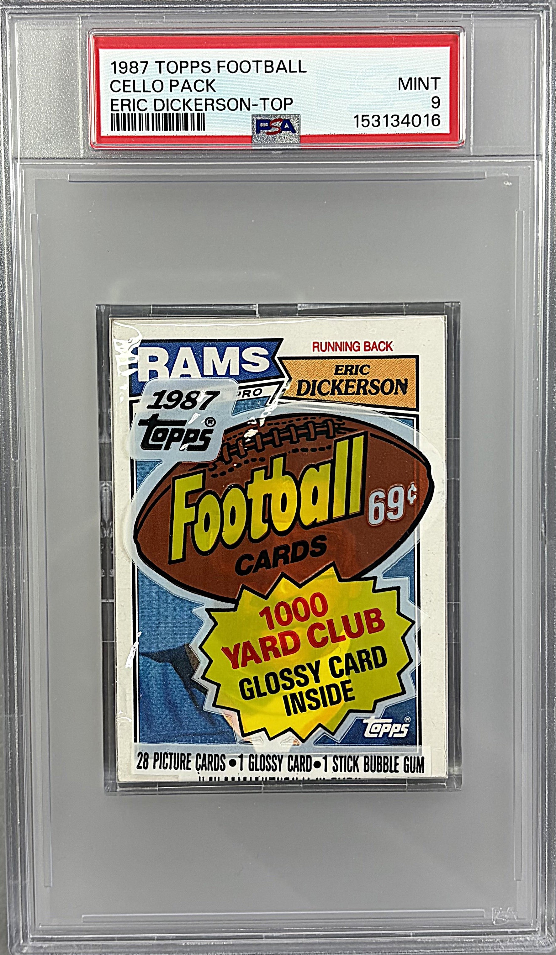 1987 Topps Football Unopened Cello Pack PSA 9 E. Dickerson Top *4016